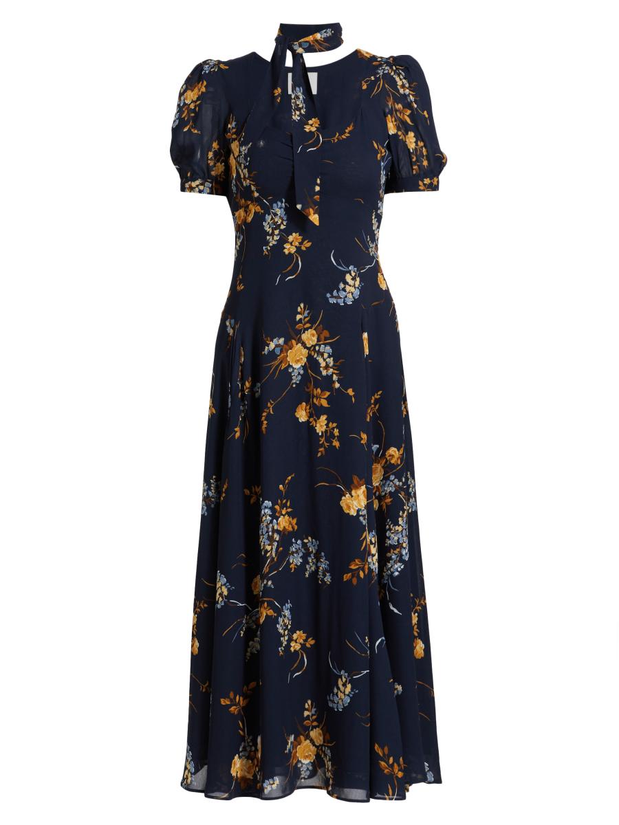 reformation blue floral midi dress Reformation Chrissie Dress | Blue