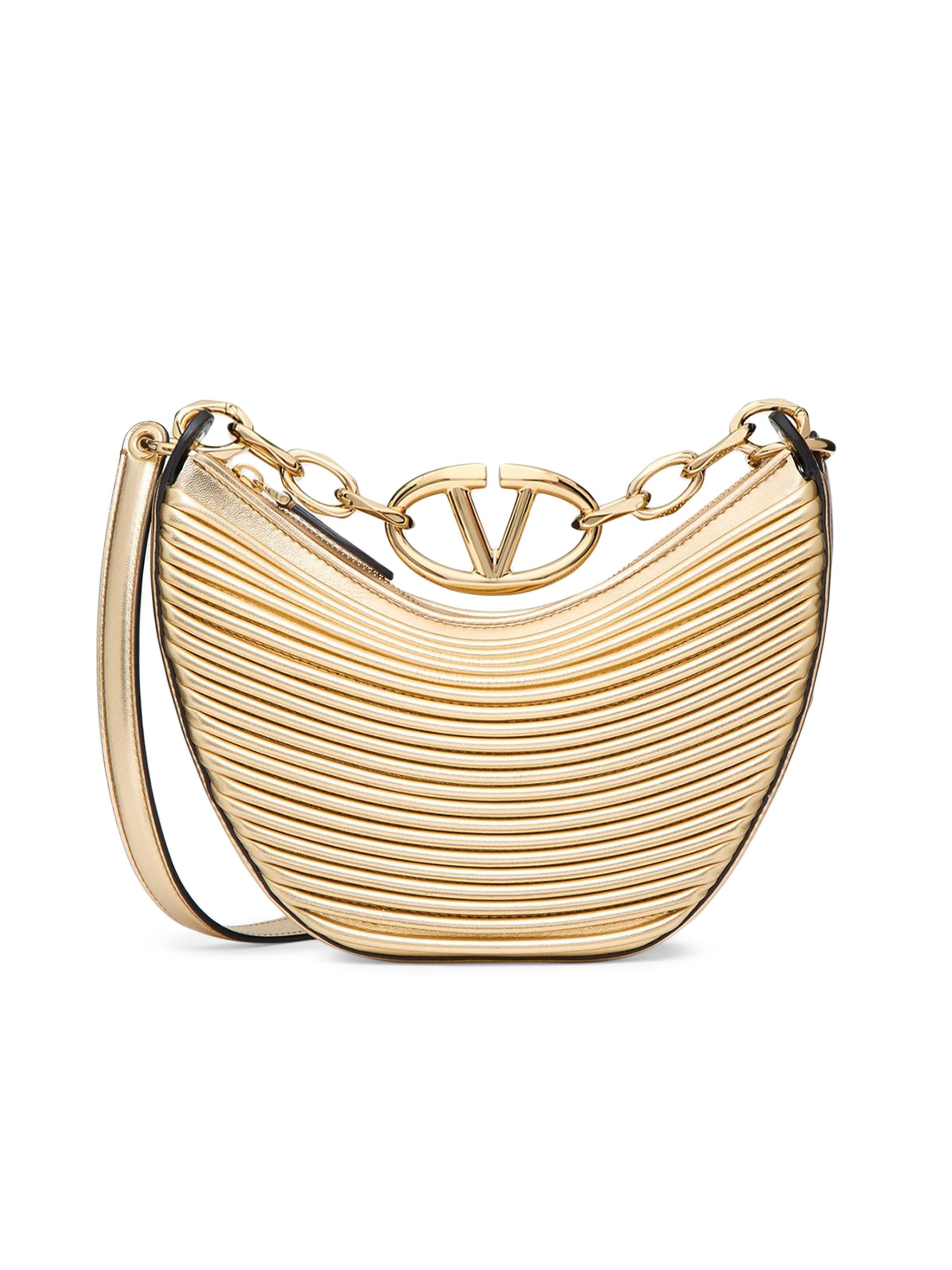 Valentino Garavani Women's Mini VLogo Moon Hobo Bag in Metallic-Effect Nappa Leather - Mekong