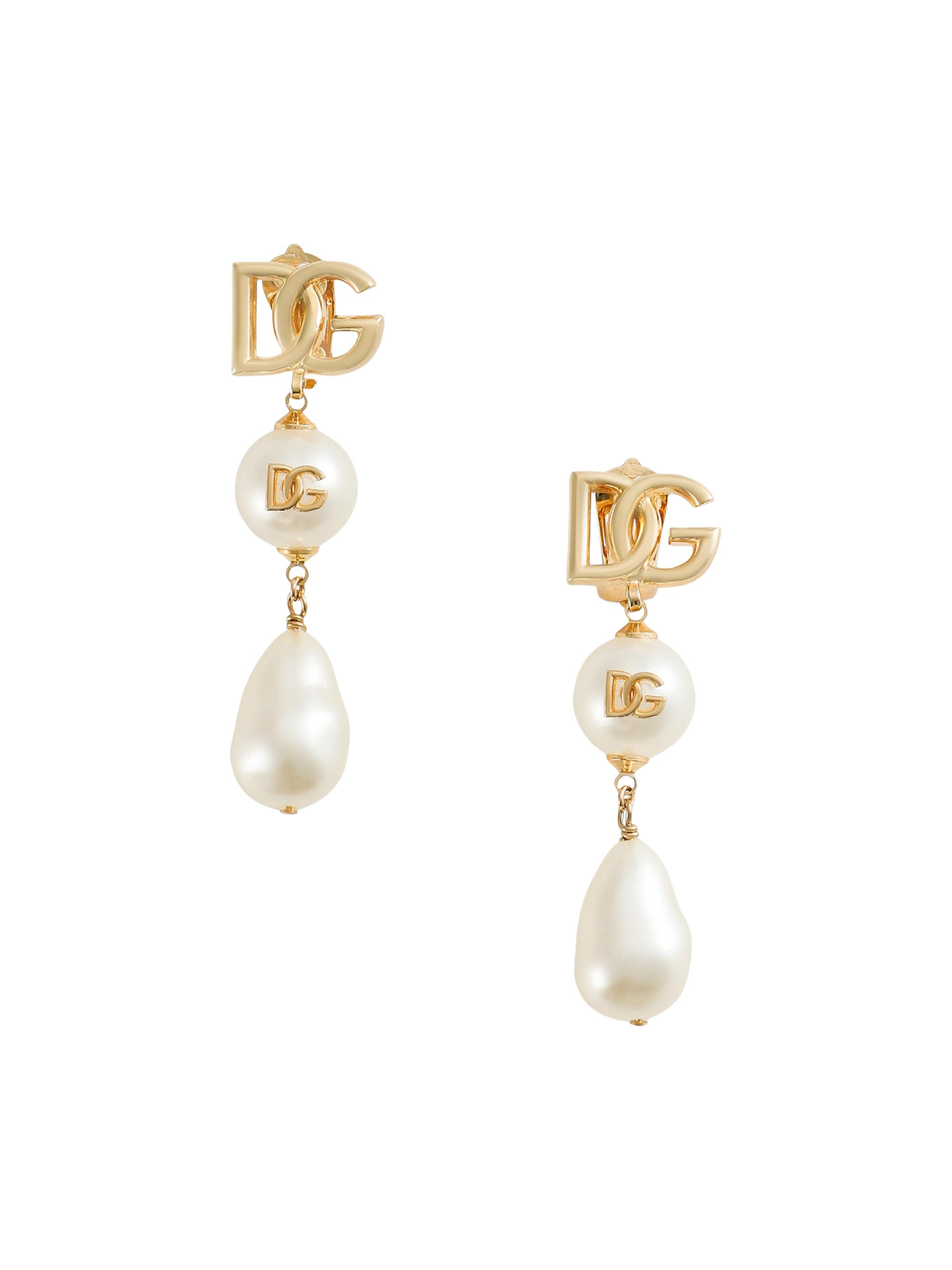 Dolce & Gabbana Women's Goldtone & Imitation Pearl Monogram Clip-On Drop Earrings - White