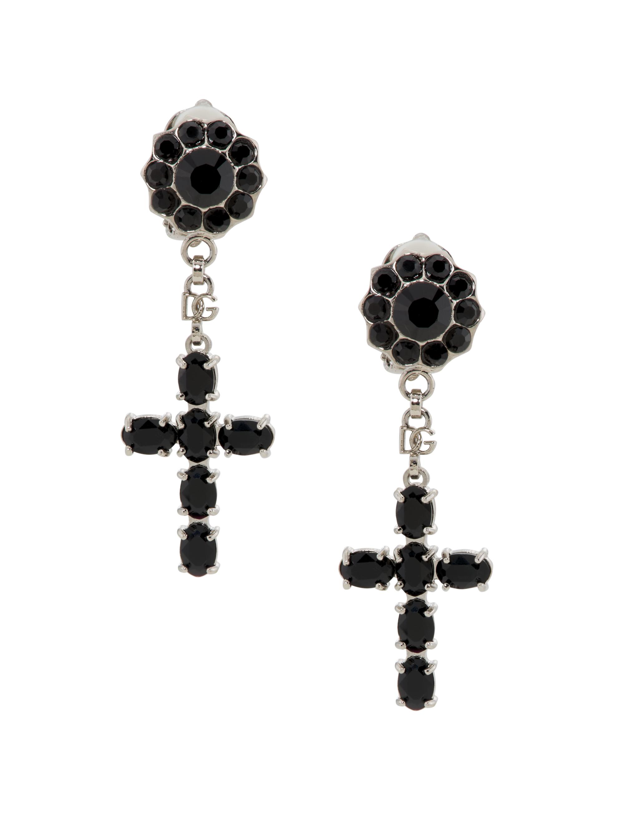 Dolce & Gabbana Women's Silvertone & Glass Crystal Cross Clip-On Drop Earrings - Silver
