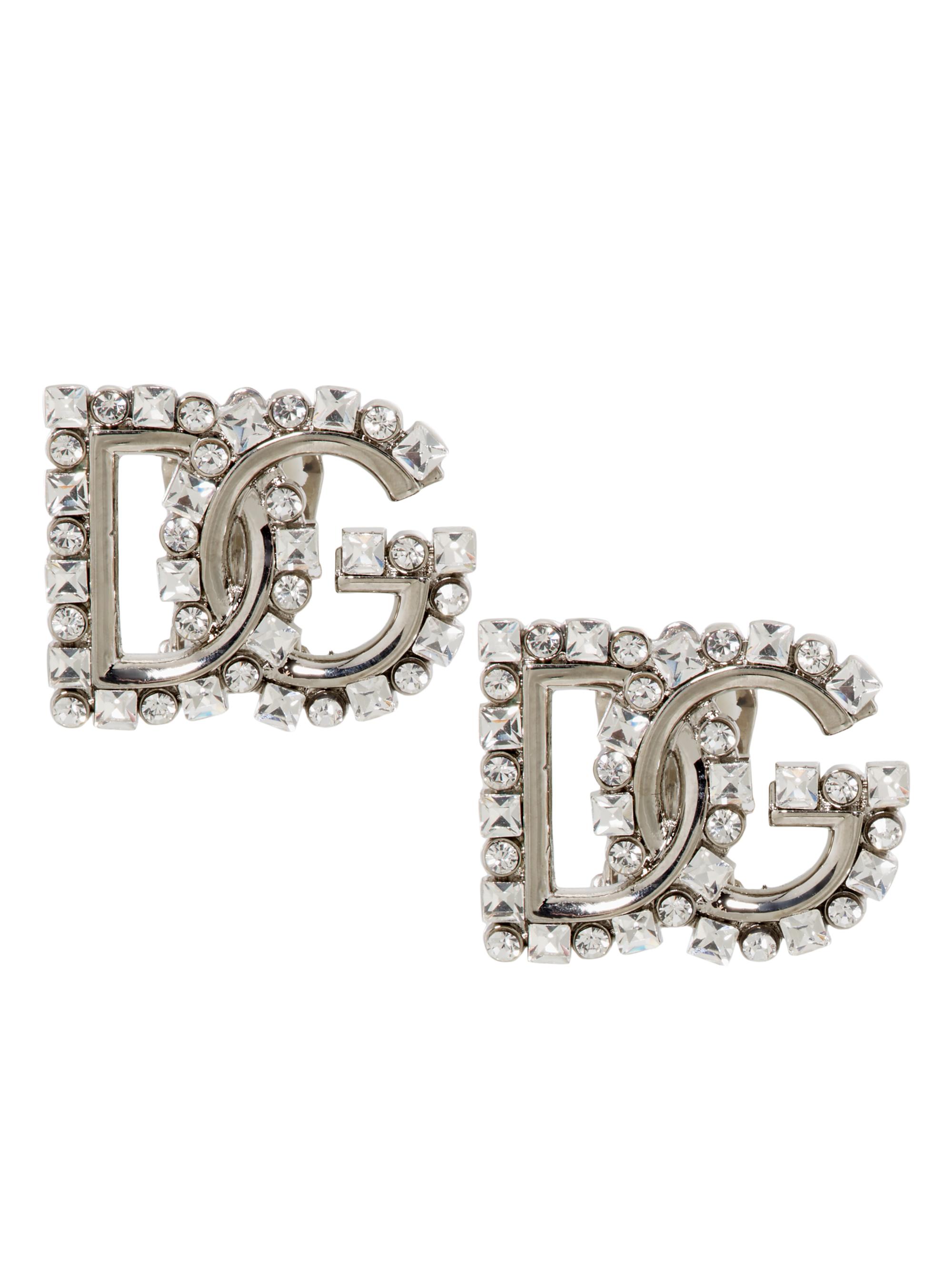 Dolce & Gabbana Women's Goldtone Or Silvertone & Glass Crystal Monogram Clip-On Stud Earrings - Silver