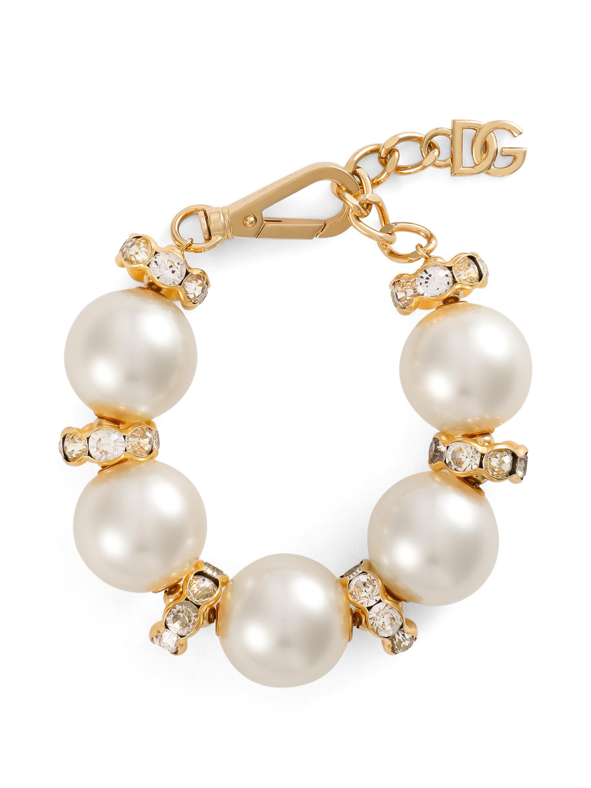 Dolce & Gabbana Women's Goldtone, Imitation Pearl & Glass Crystal Bracelet - White