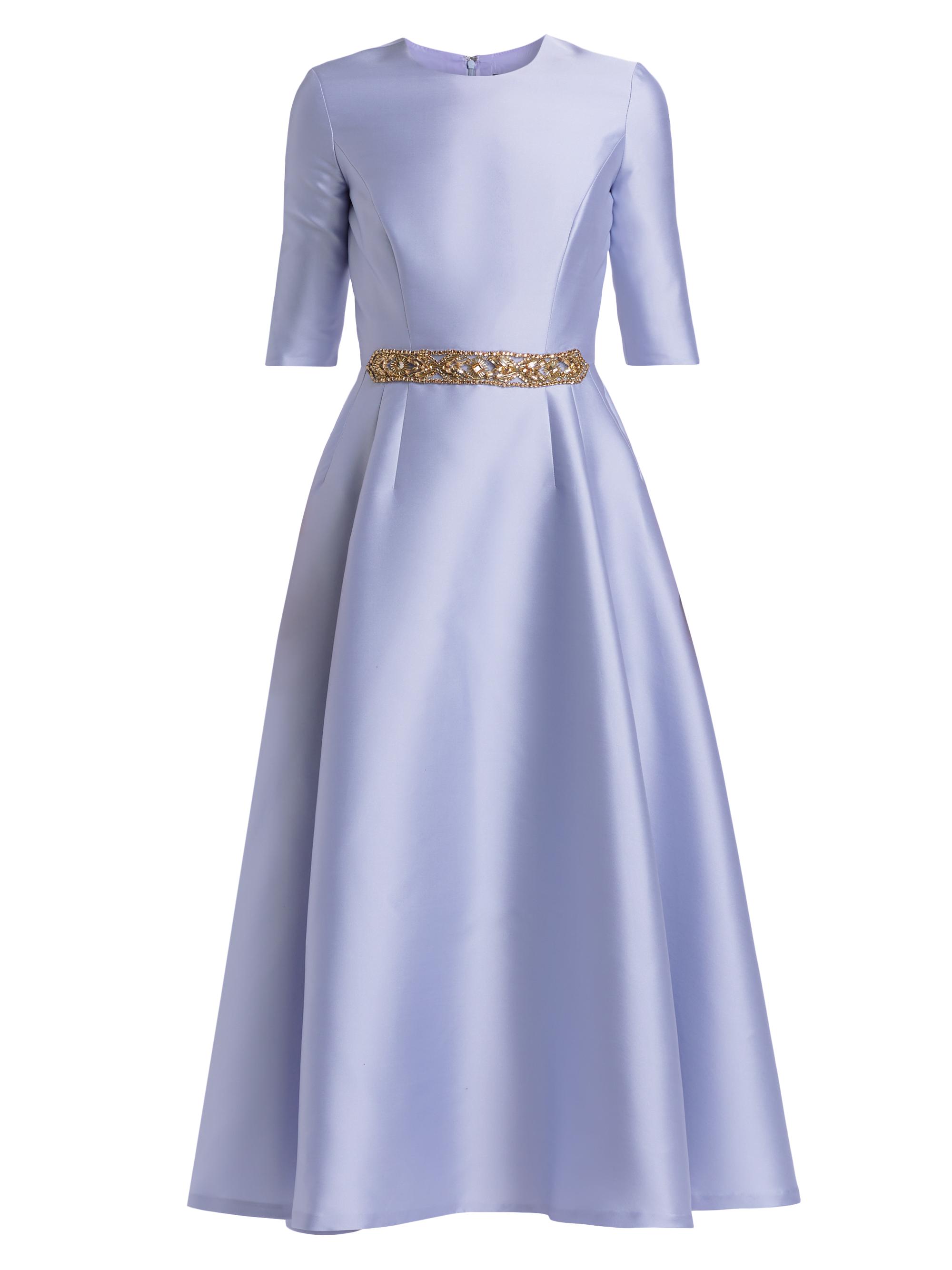 Reem Acra Women's Satin Beaded Belt Cocktail Dress - Lavender