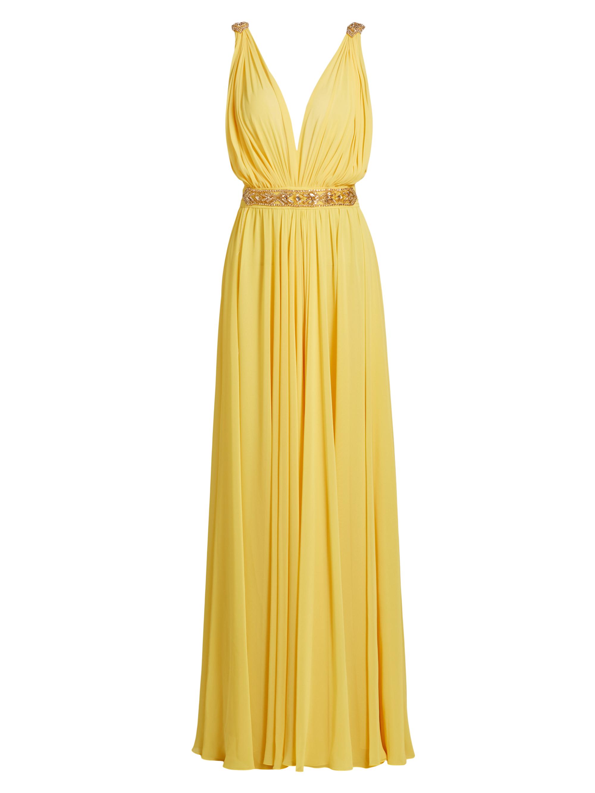 Reem Acra Women's Embellished Chiffon V-Neck Gown - Canary