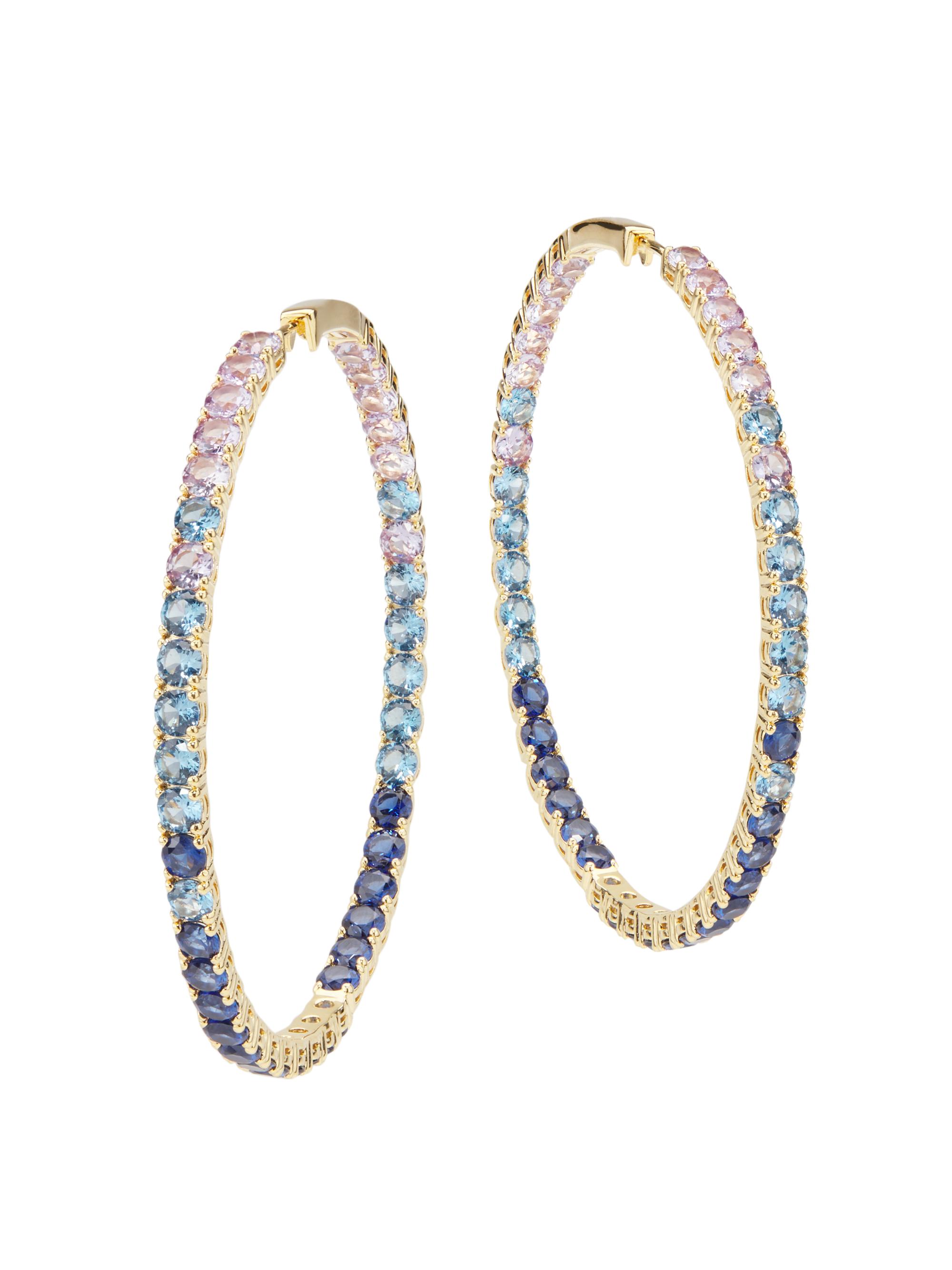 Adriana Orsini Women's 18K-Gold-Plated & Ombré Crystal Inside-Out Hoop Earrings/3MM x 50MM - Ombre Blue