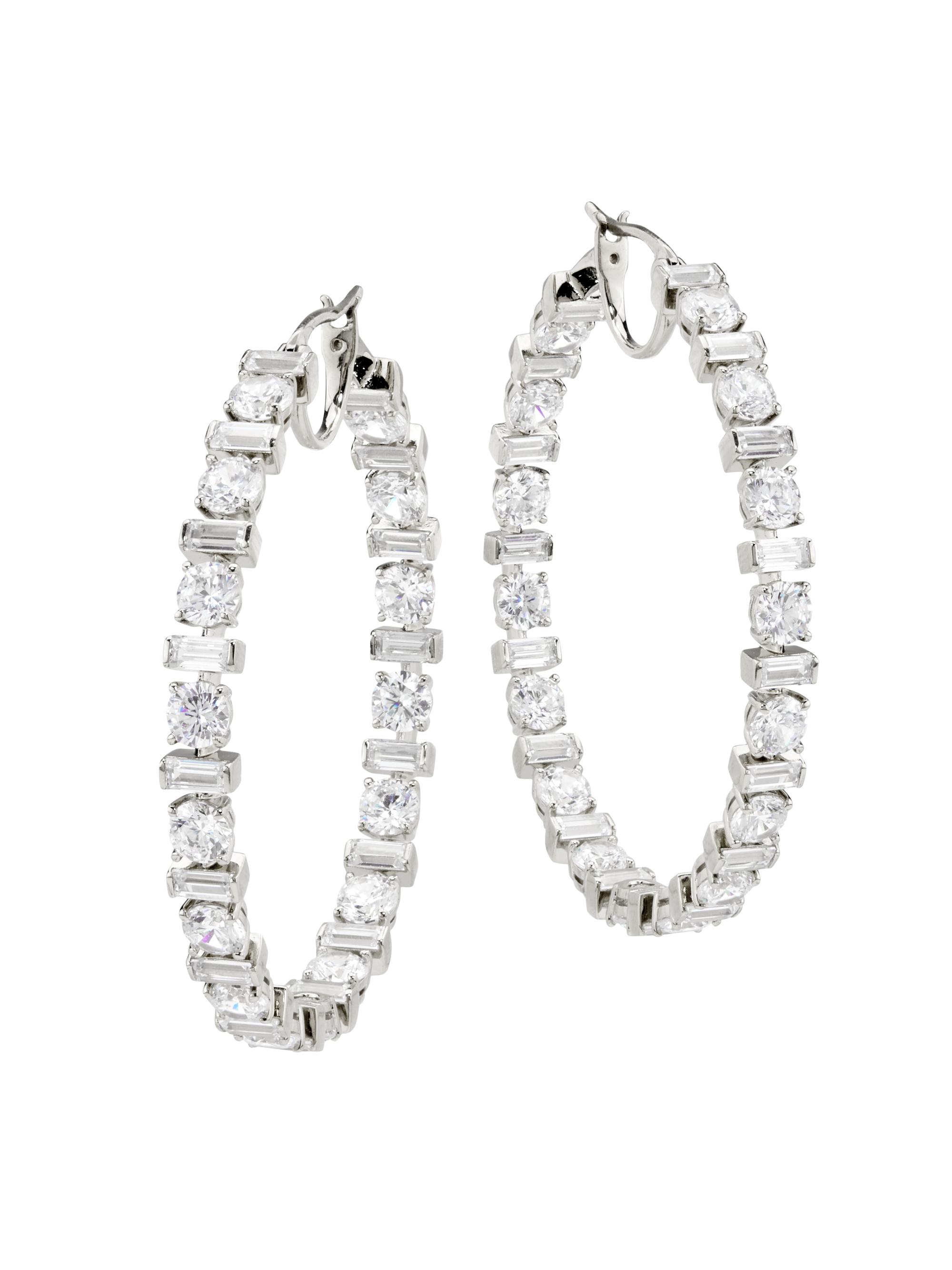 Adriana Orsini Women's Gwen Rhodium-Plated & Cubic Zirconia Hoop Earrings - Silver