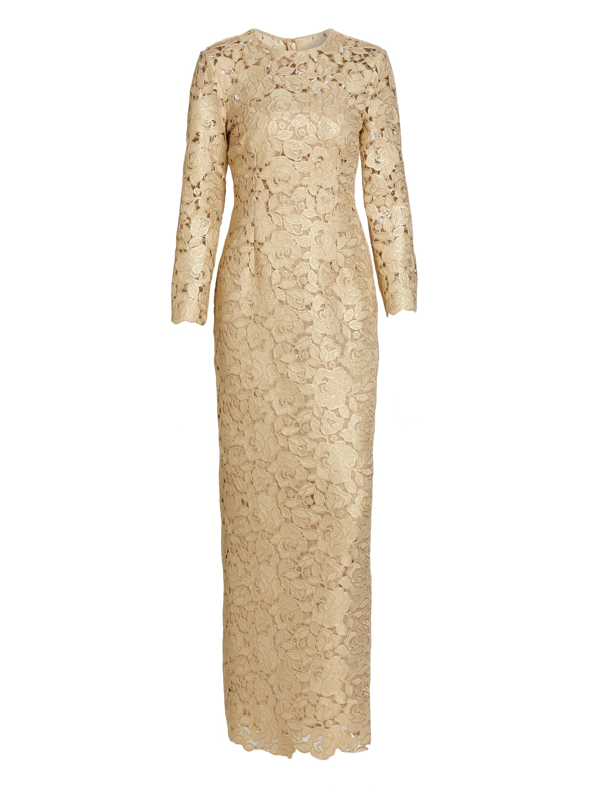 Oscar de la Renta Women's Foiled Rose Guipure Column Gown - Gold