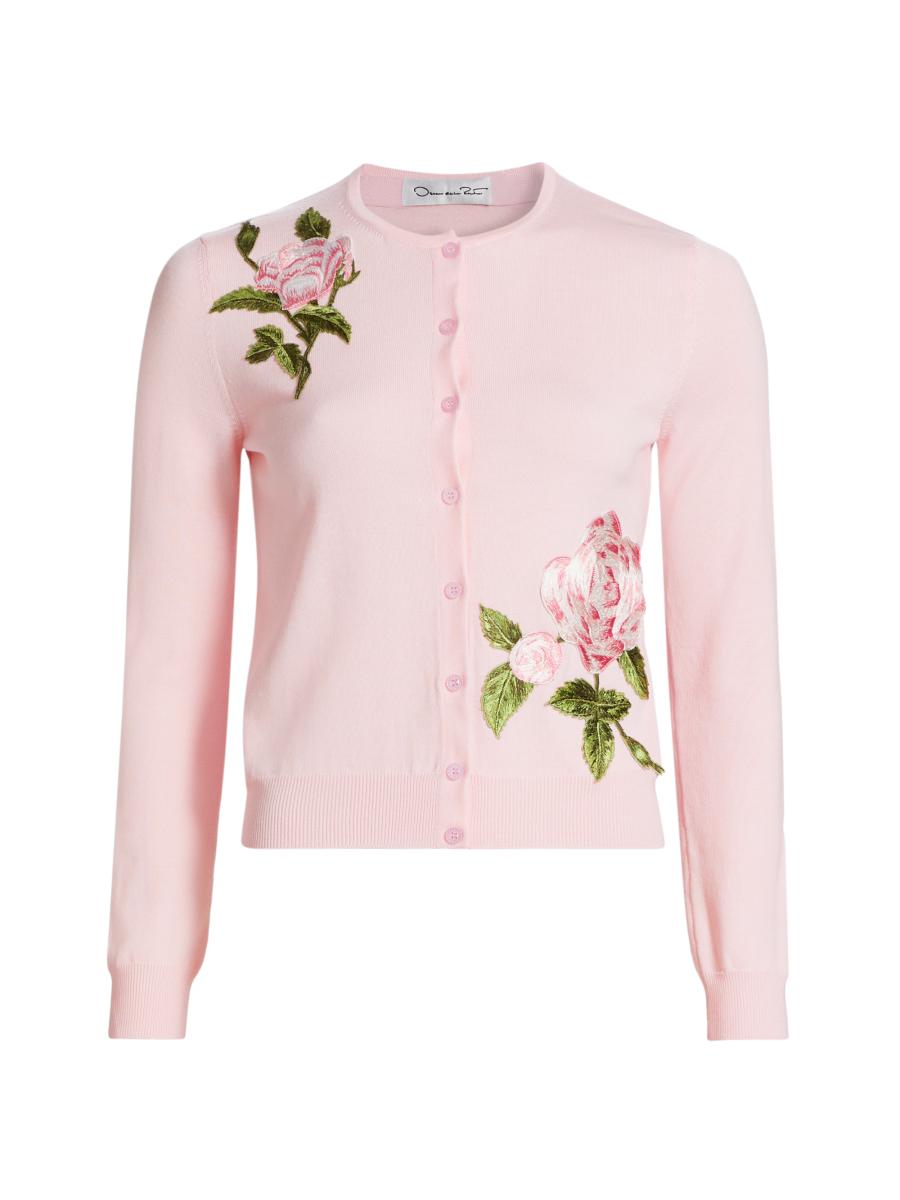 Oscar de la Renta English Rose Threadwork Cardigan | Saks