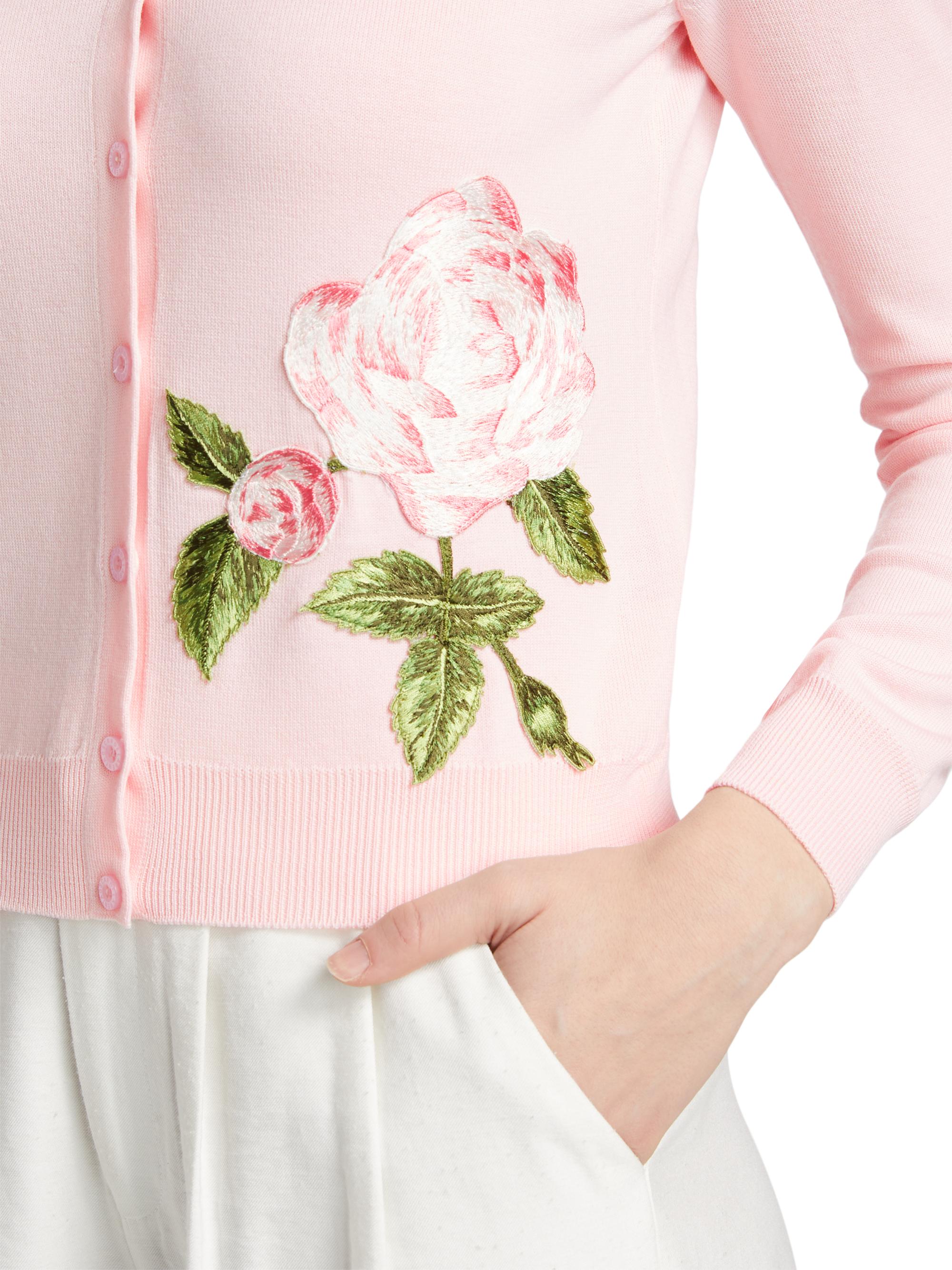 Oscar de la Renta English Rose Threadwork Cardigan | Saks Fifth Avenue