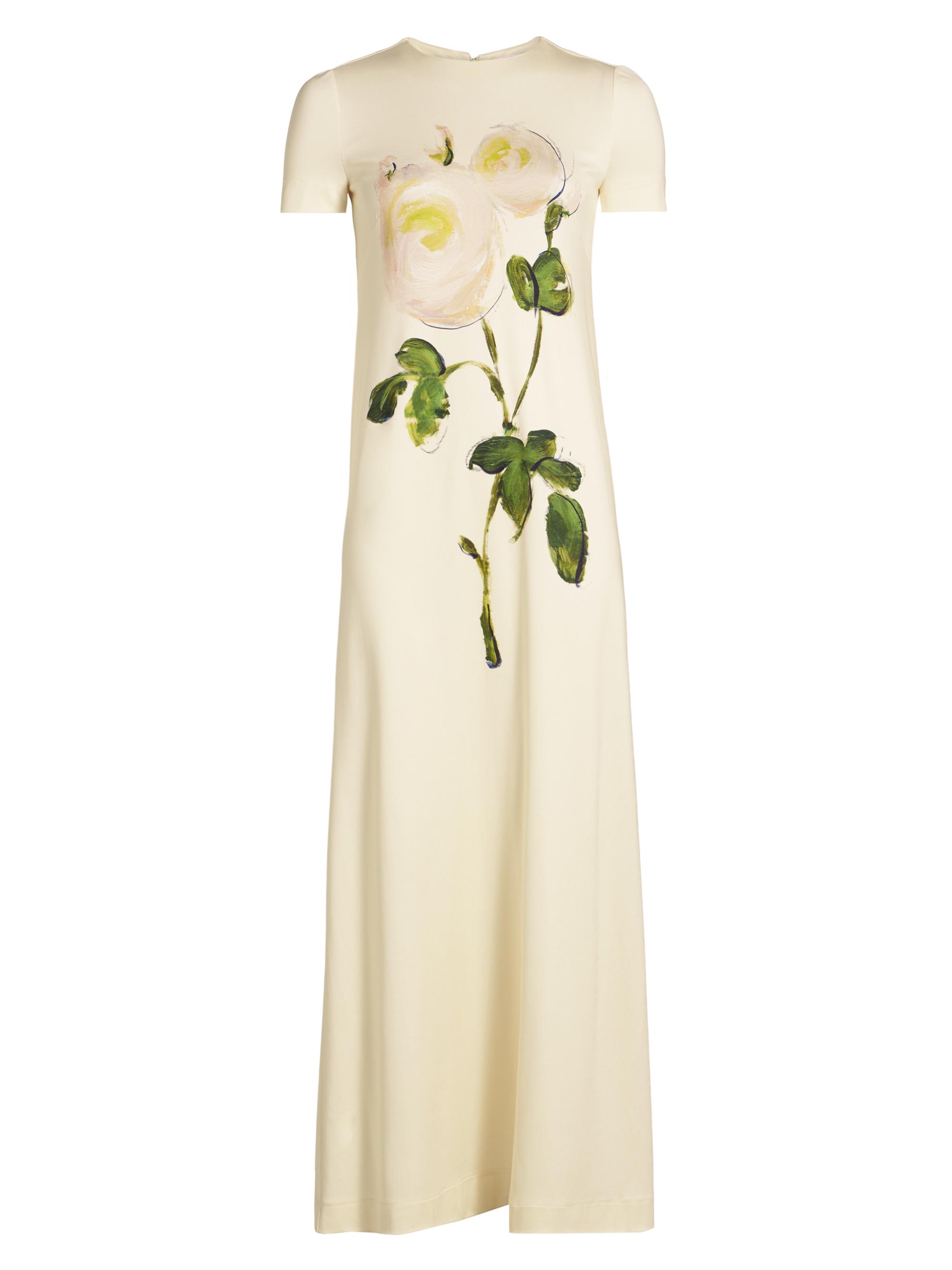 Oscar de la Renta Women's Painted Roses Jersey Maxi Dress - White