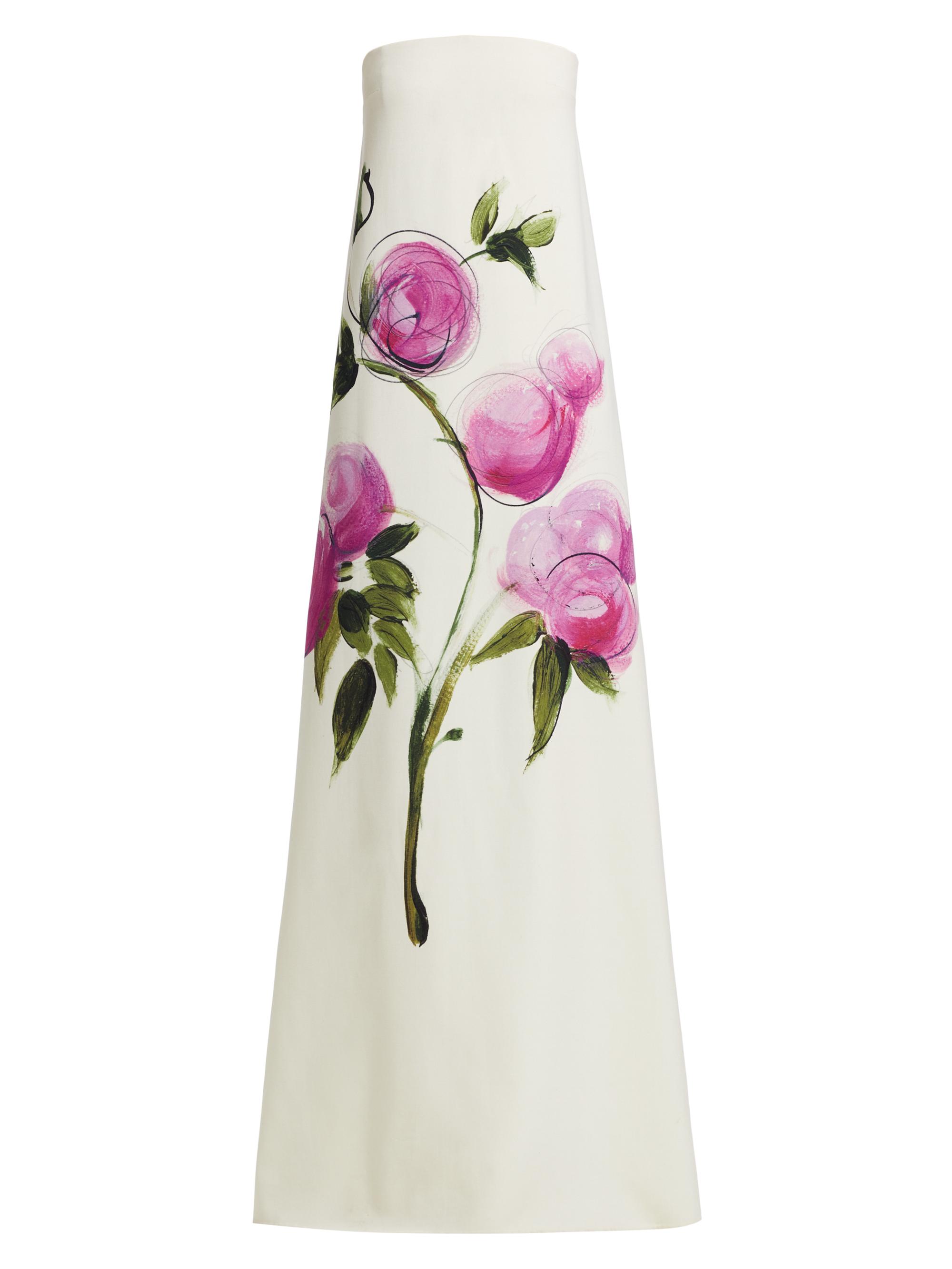 Oscar de la Renta Women's Painted Roses Strapless Gown - Pink