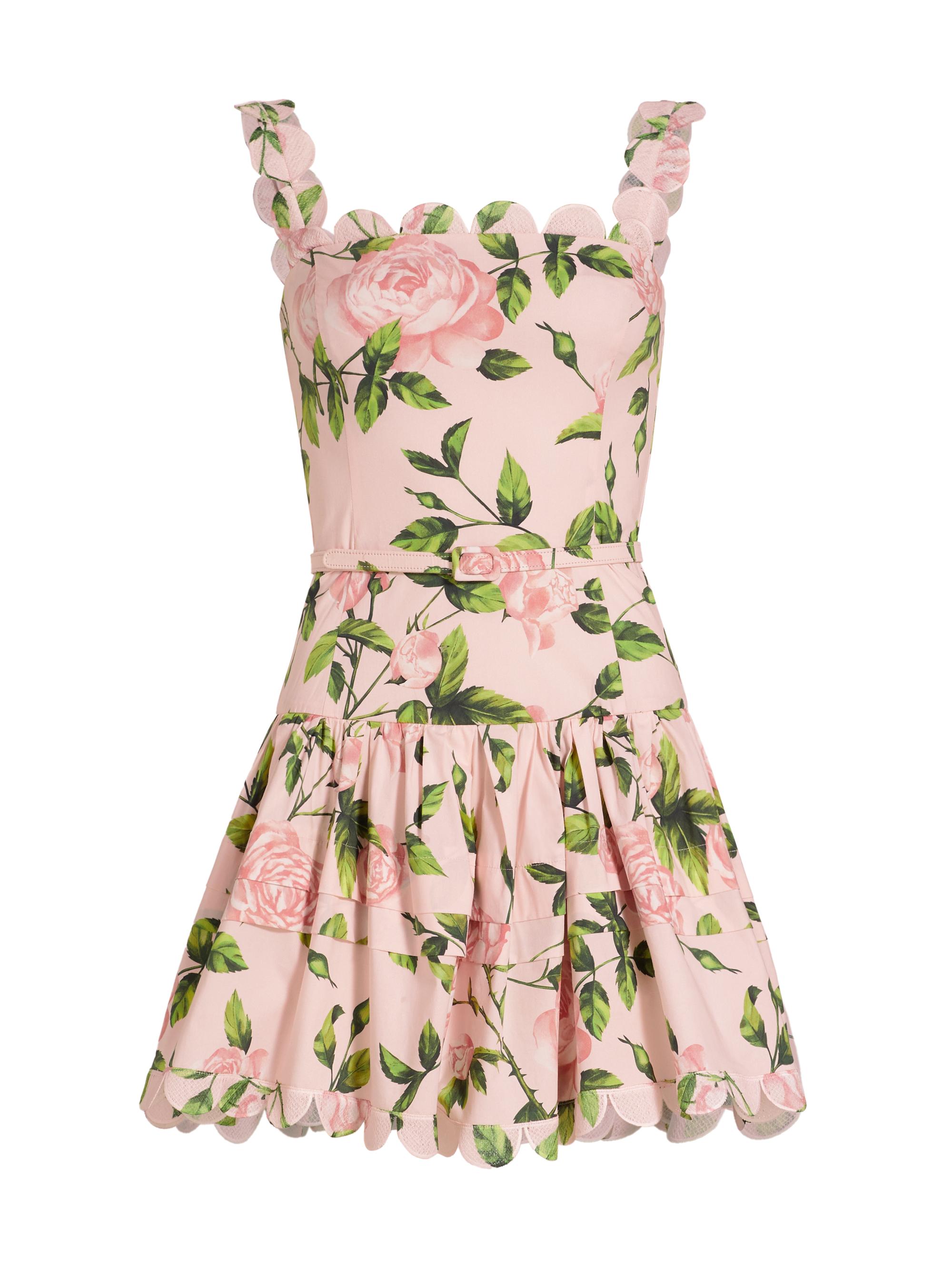 Oscar de la Renta Women's English Roses Scallop Tiered Minidress - Pink Blush