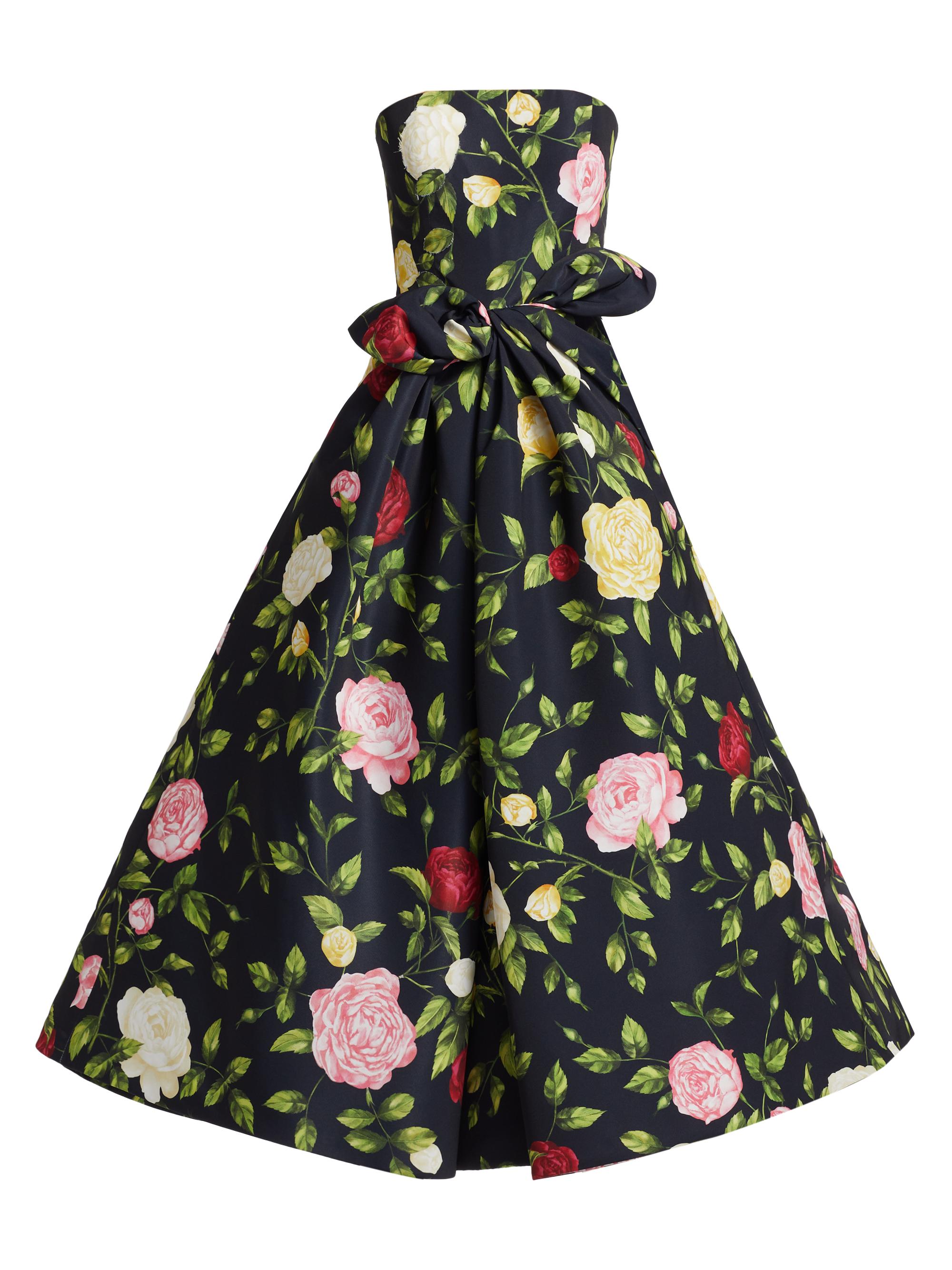 Oscar de la Renta Women's English Rose Faille Cocktail Dress - Navy Multi