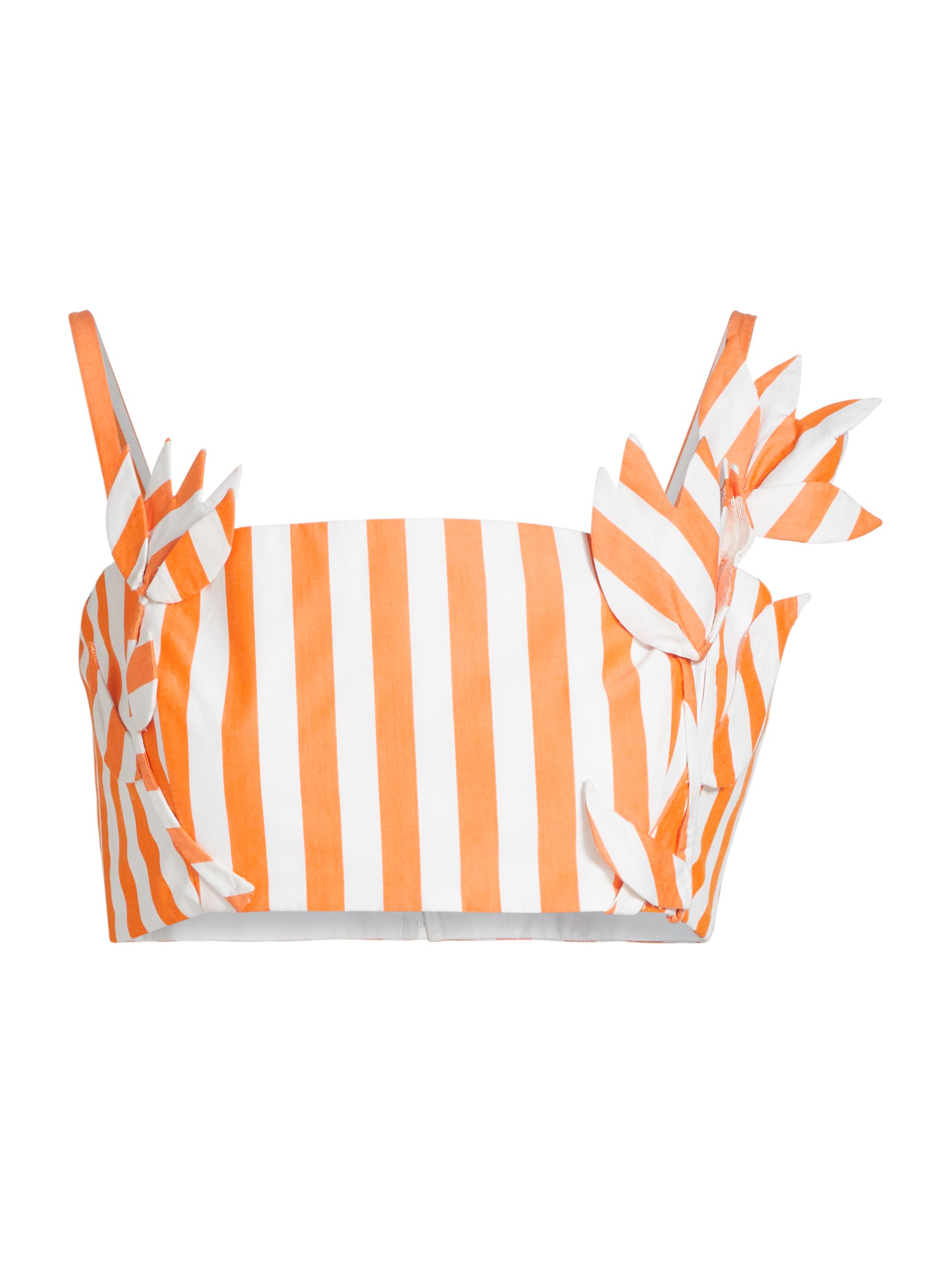 Oscar de la Renta Women's Striped Appliqué Cotton Crop Top - Clementine