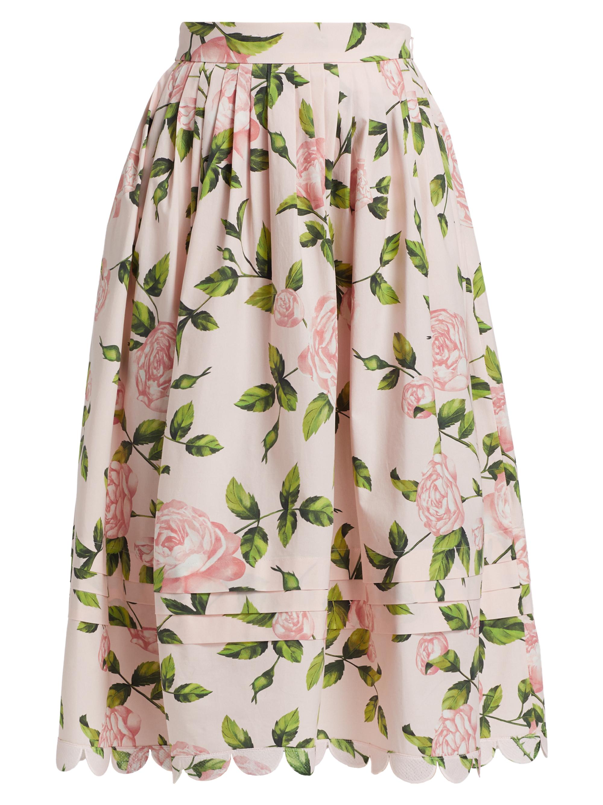 Oscar de la Renta Women's English Roses Scalloped Midi-Skirt - Pink Blush
