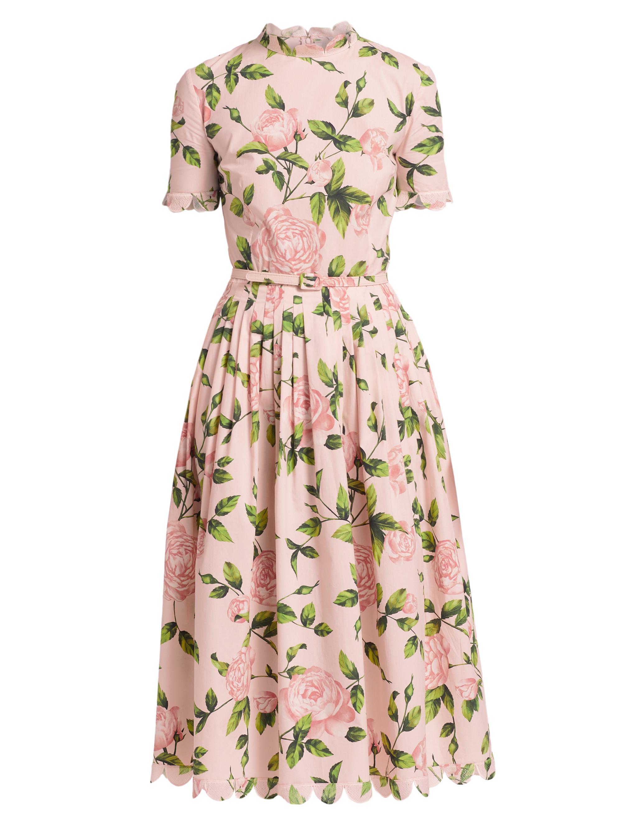 Oscar de la Renta Women's English Roses Poplin Midi-Dress - Pink Blush