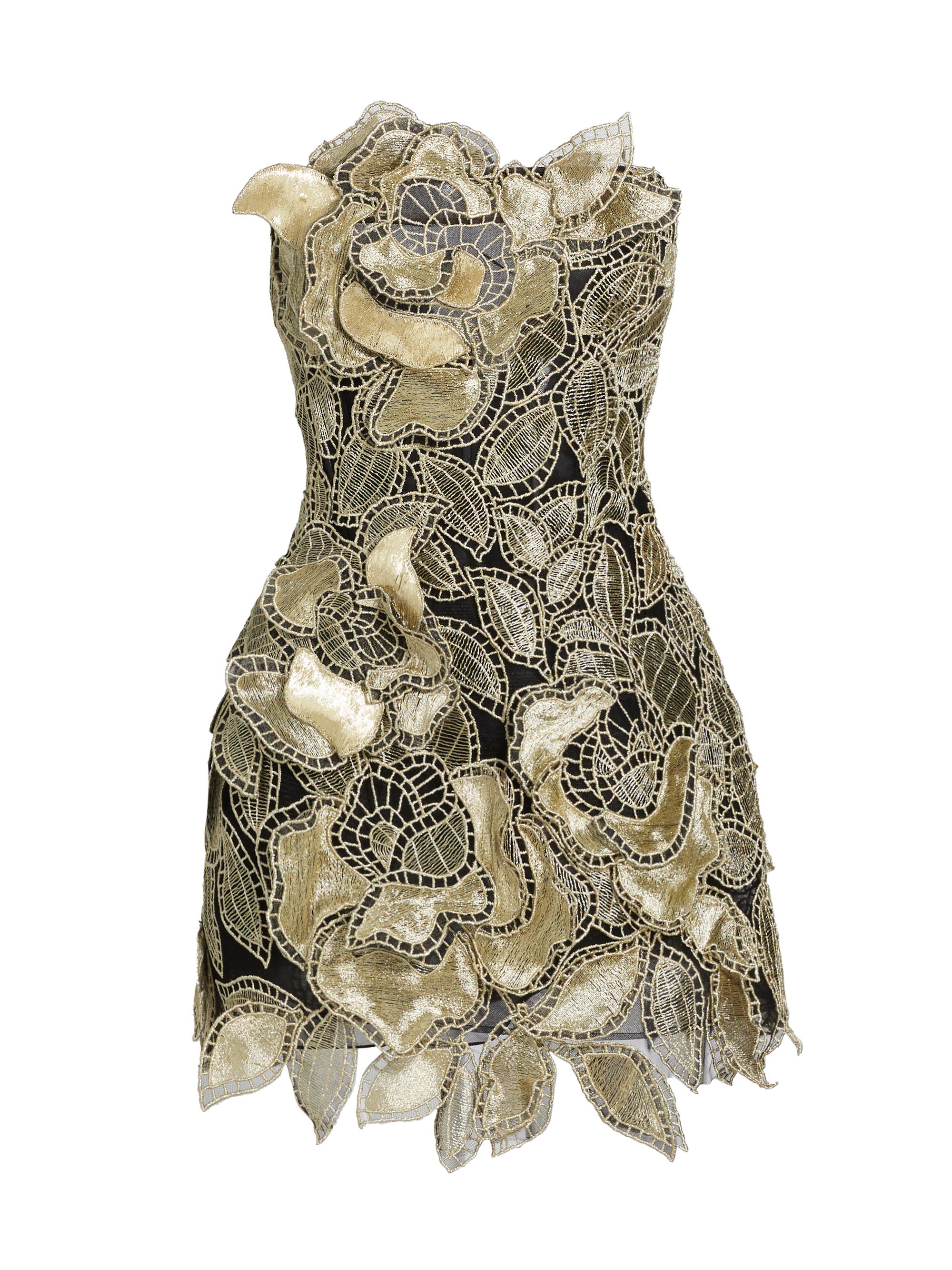 Oscar de la Renta Women's Metallic Floral Embroidered Strapless Minidress - Gold