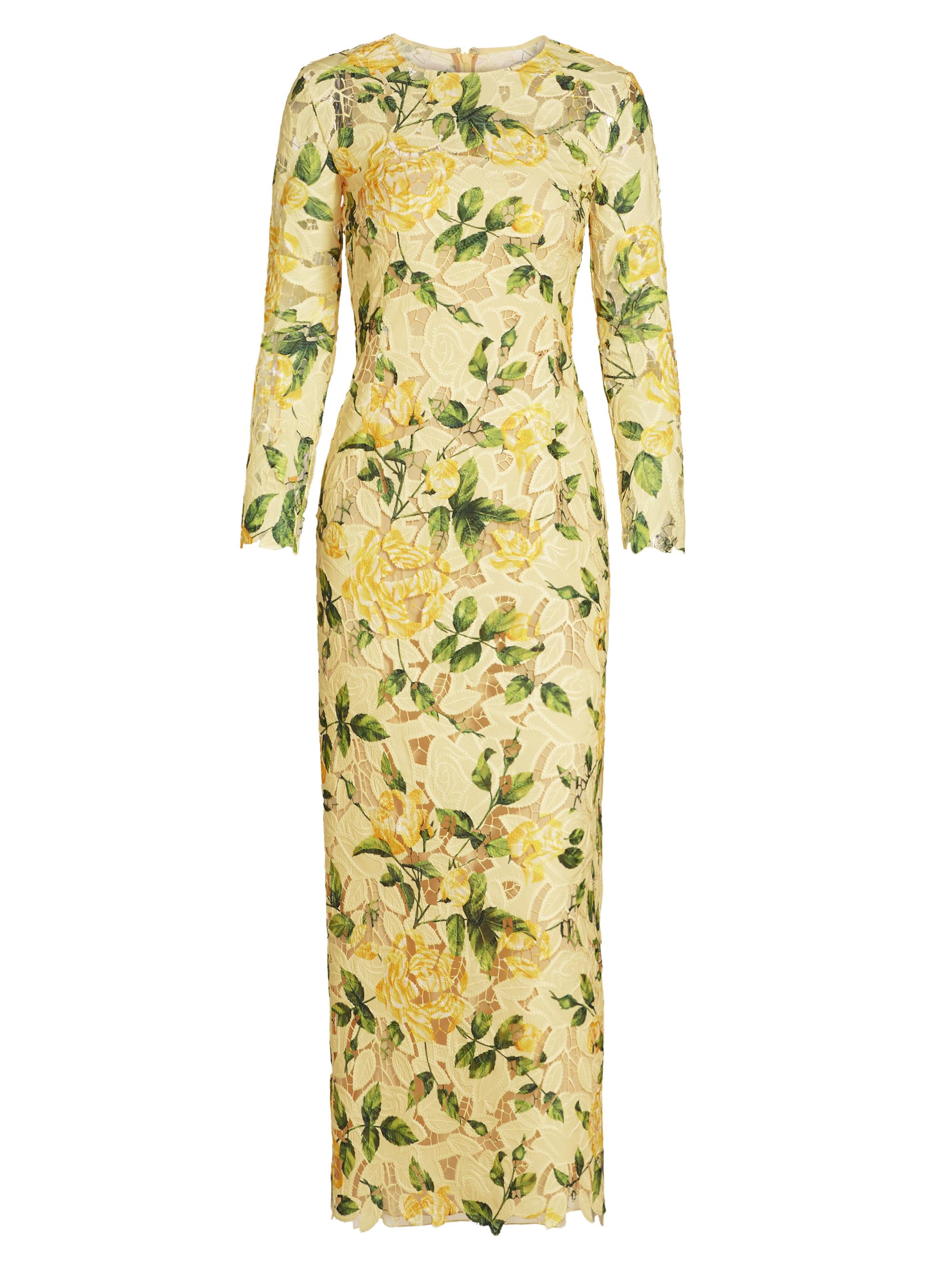 Oscar de la Renta Women's Rose Guipure Lace Column Midi-Dress - Yellow Sof