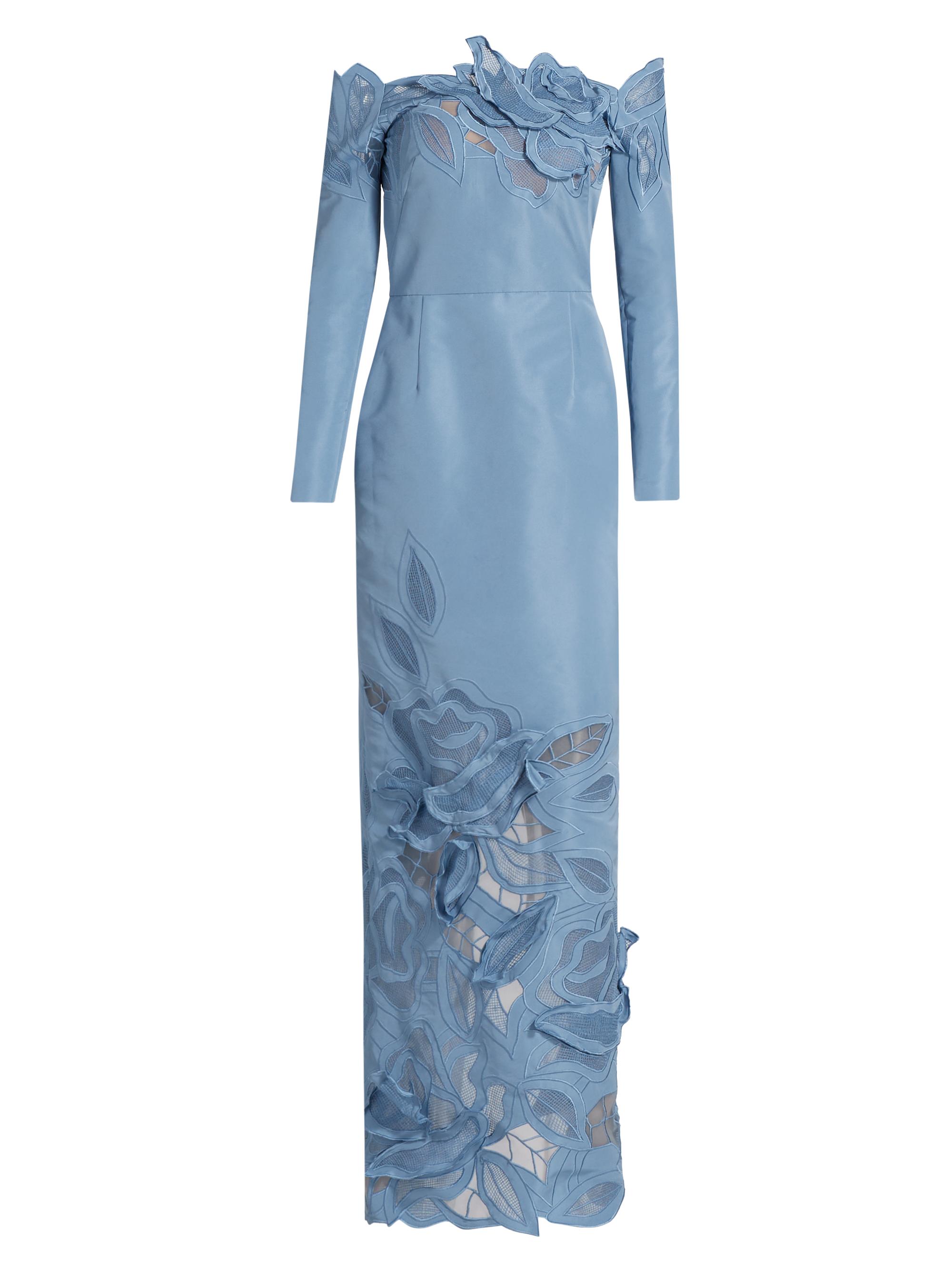 light blue v neck dress BABARONI BABARONI Chiffon Dusty Blue Bridesmaid Dresses V-neck Floor-length Spaghetti Straps Ruched with Slit Empire, Dusty Blue / US0 main image 0