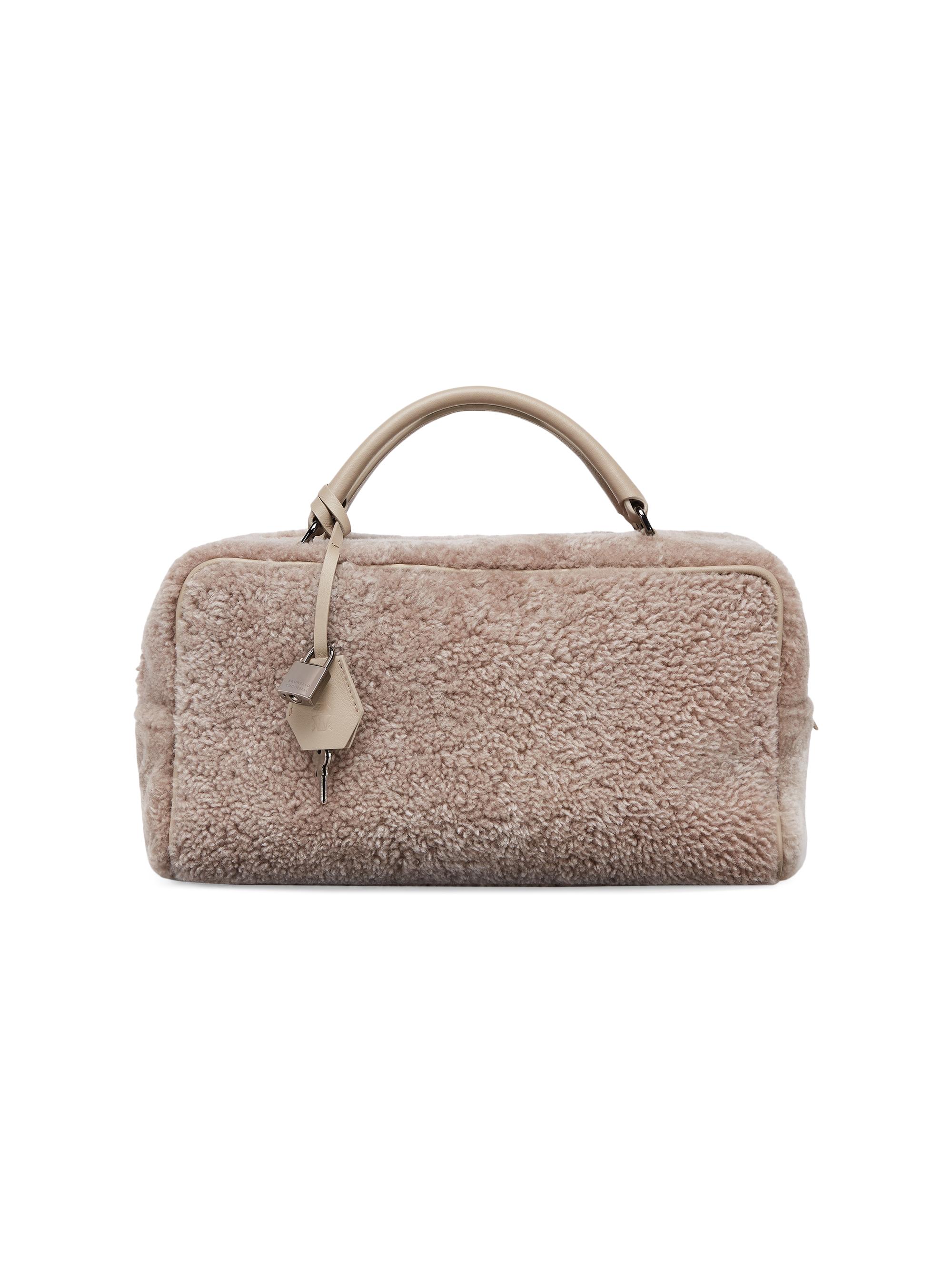 Brunello Cucinelli Women's Explorer Boston Top Handle Bag in Curly Shearling - Dove Grey