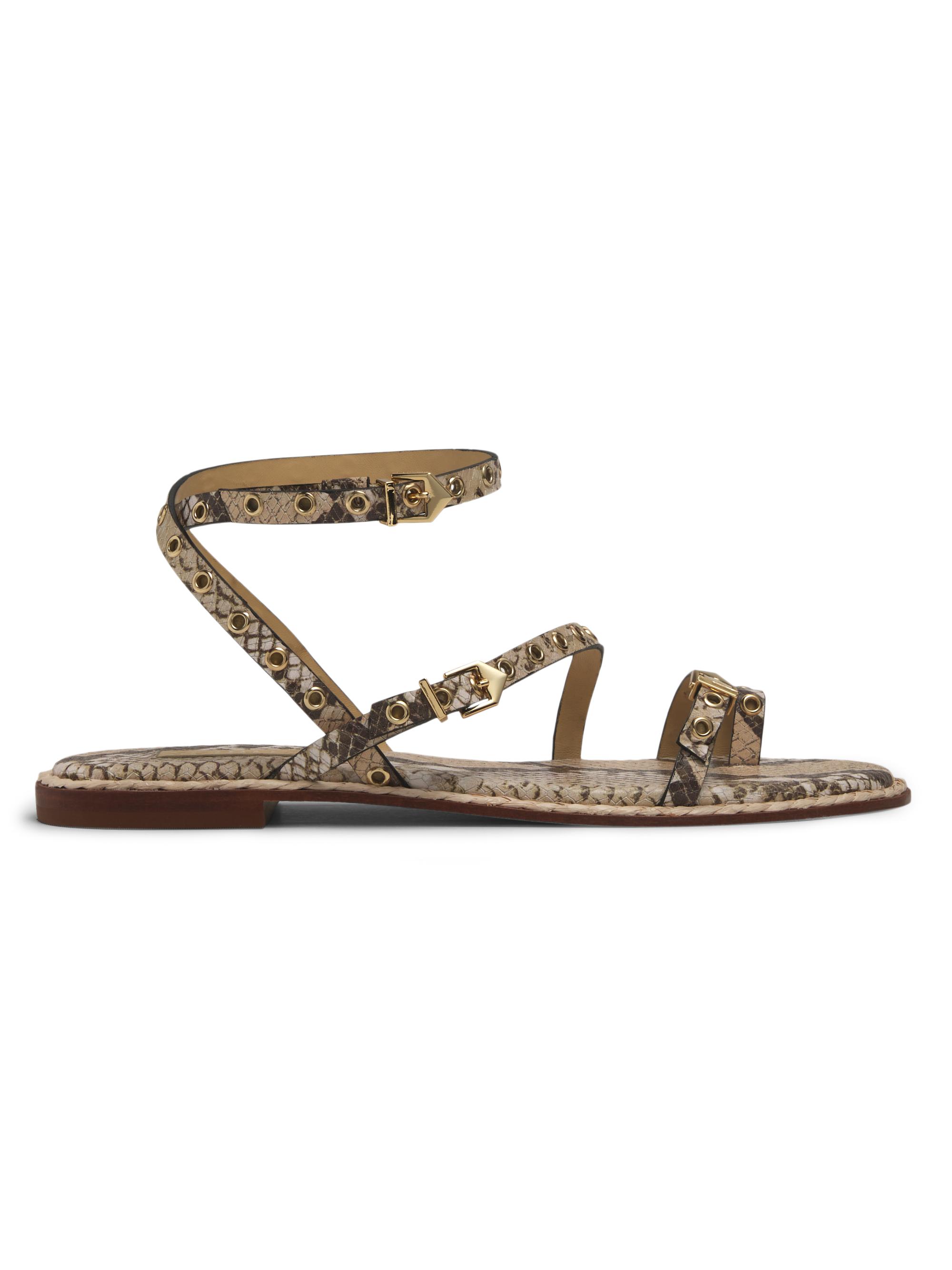 Schutz Women's Annete Snake Leather Ankle-Wrap Sandals - Beige