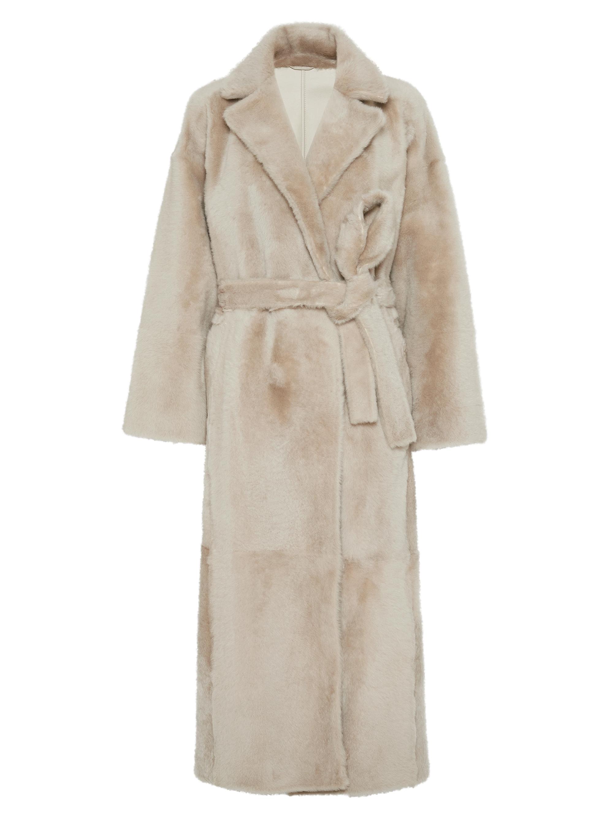 Brunello Cucinelli Women's Reversible Shearling Coat with Shiny Details - Snow