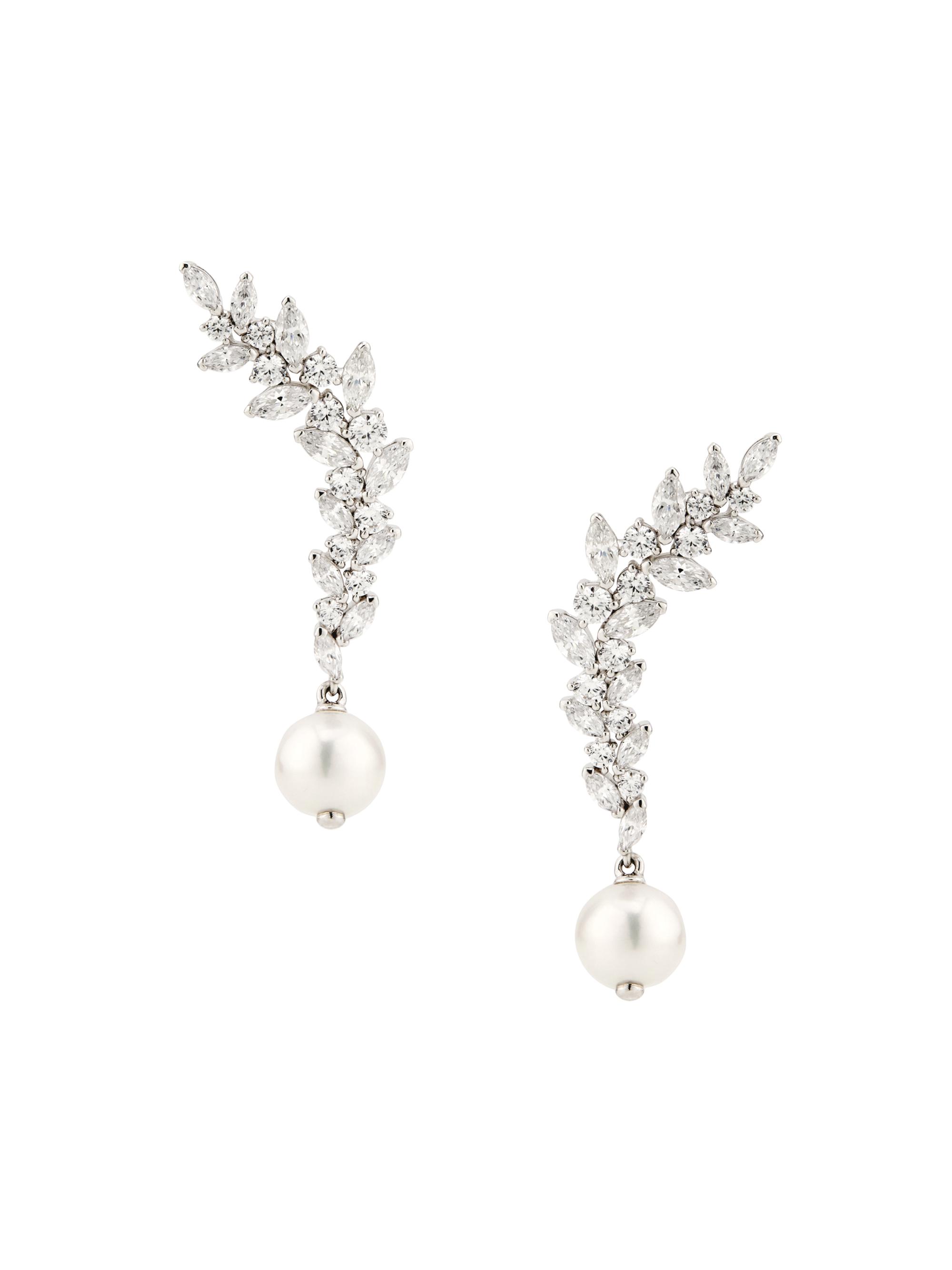 Adriana Orsini Women's Anna Rhodium-Plated, Freshwater Pearl & Cubic Zirconia Ear Climbers - Silver