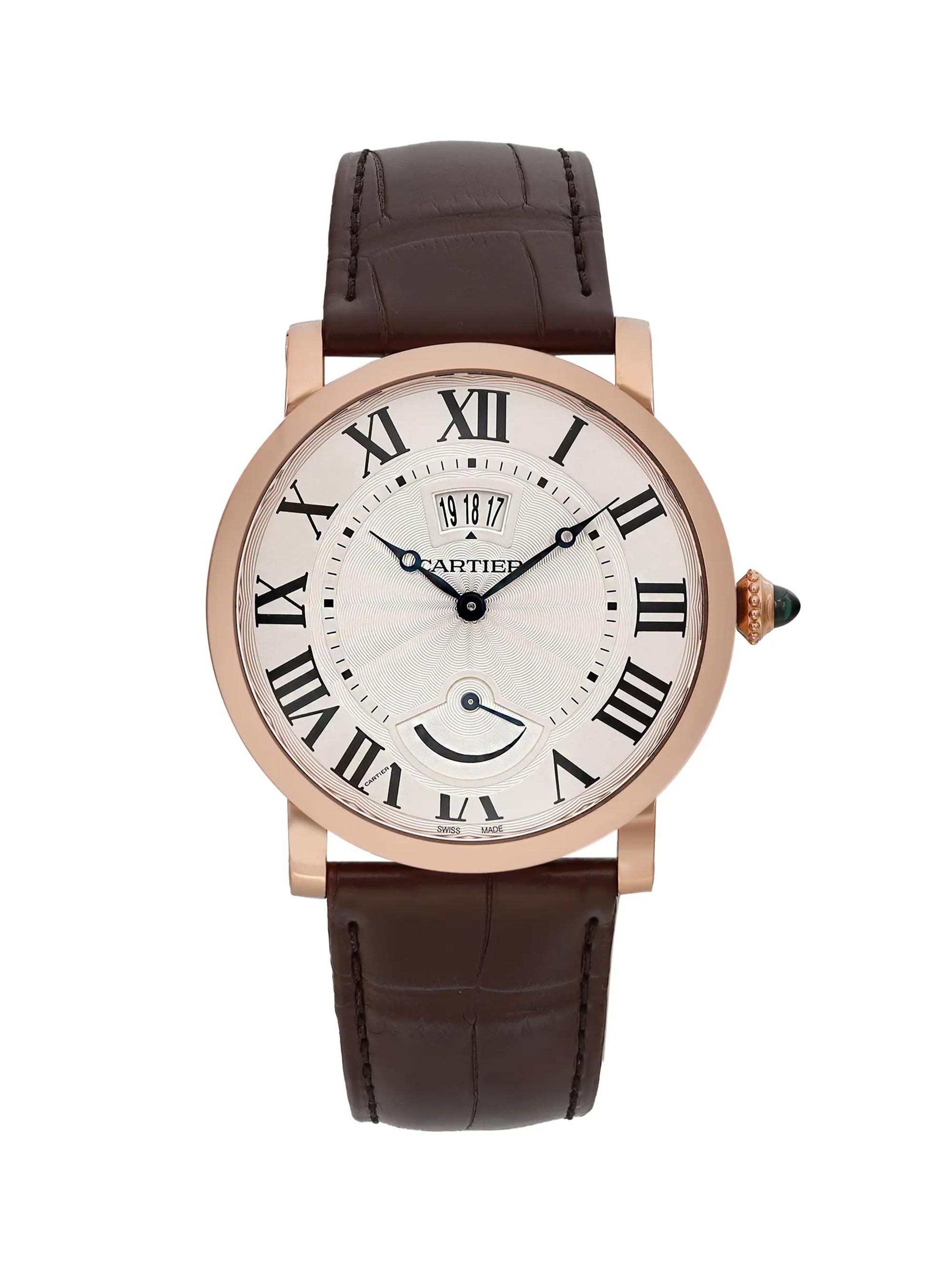 Cartier Men's Pre-Owned Rotonde Calendar 18K Rose Gold, Silver Dial Hand Wind Watch - Rose Gold