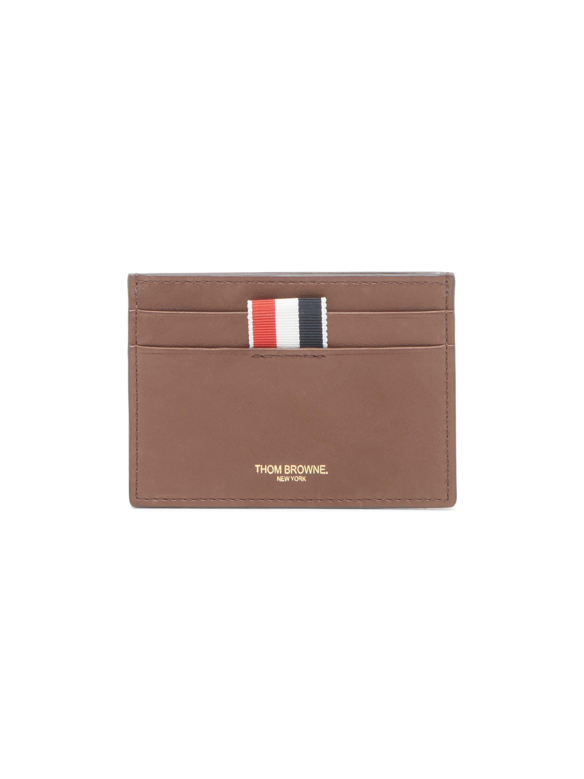Thom Browne Men's Single Leather Card Holder - Dark Brown