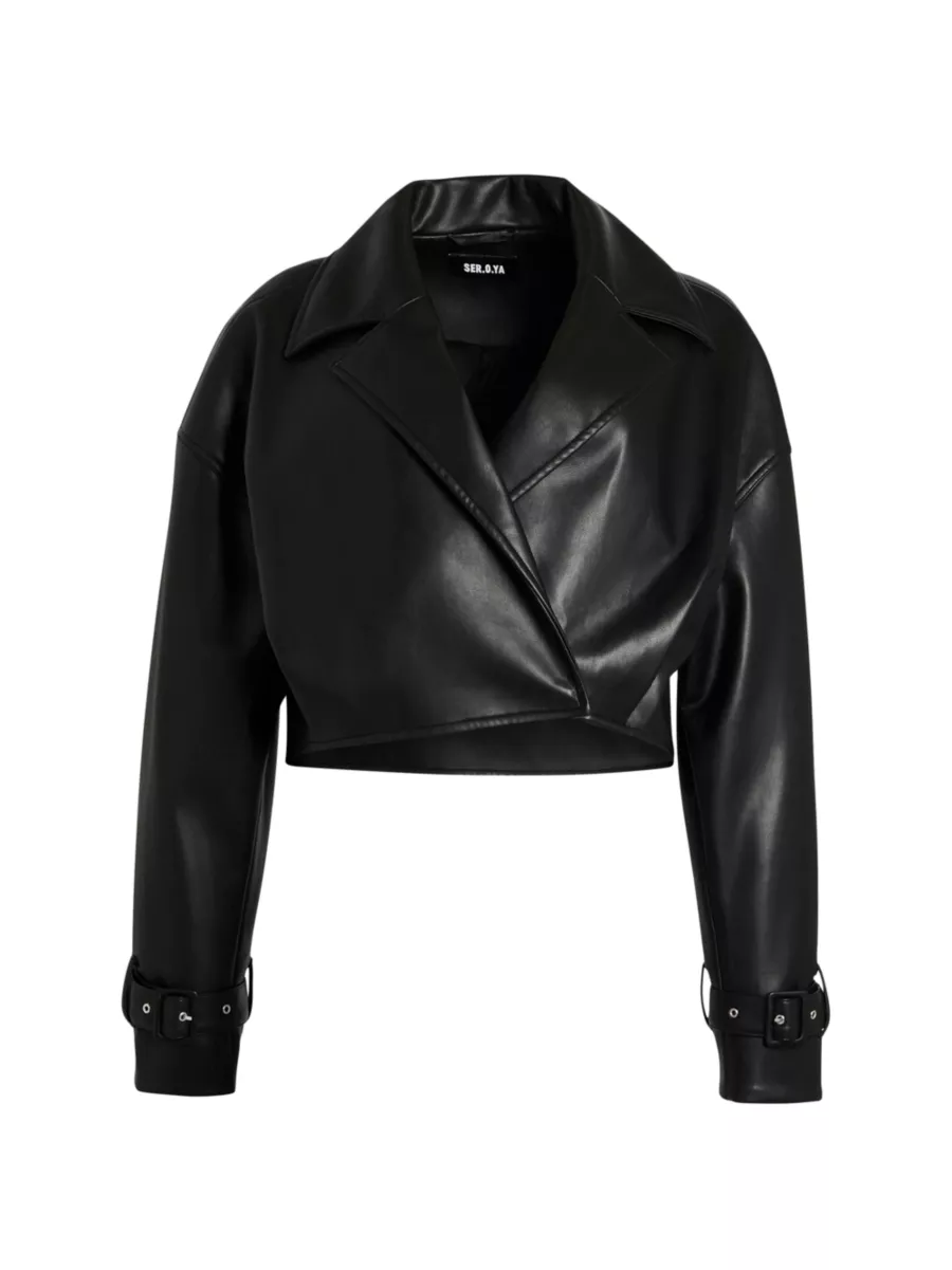 Shop Ser.o.ya Koda Leather Cropped Trench Jacket | Saks Shop Ser.o.ya Koda Leather Cropped Trench Jacket | Saks