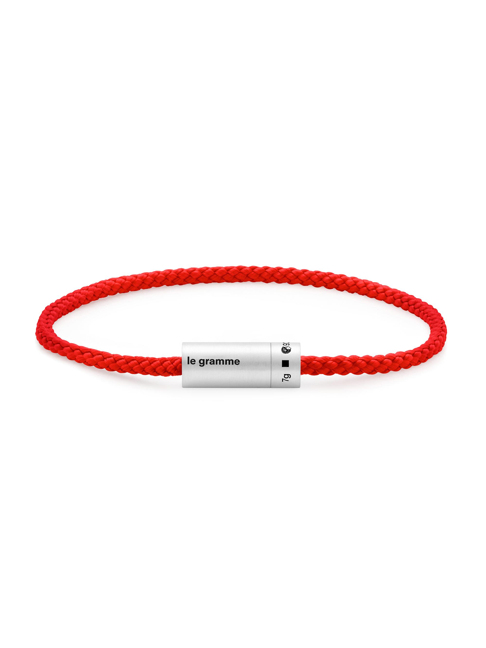 Le Gramme Men's Unisex 7G Polished Sterling Silver & Khaki Nato Cable Bracelet - Red