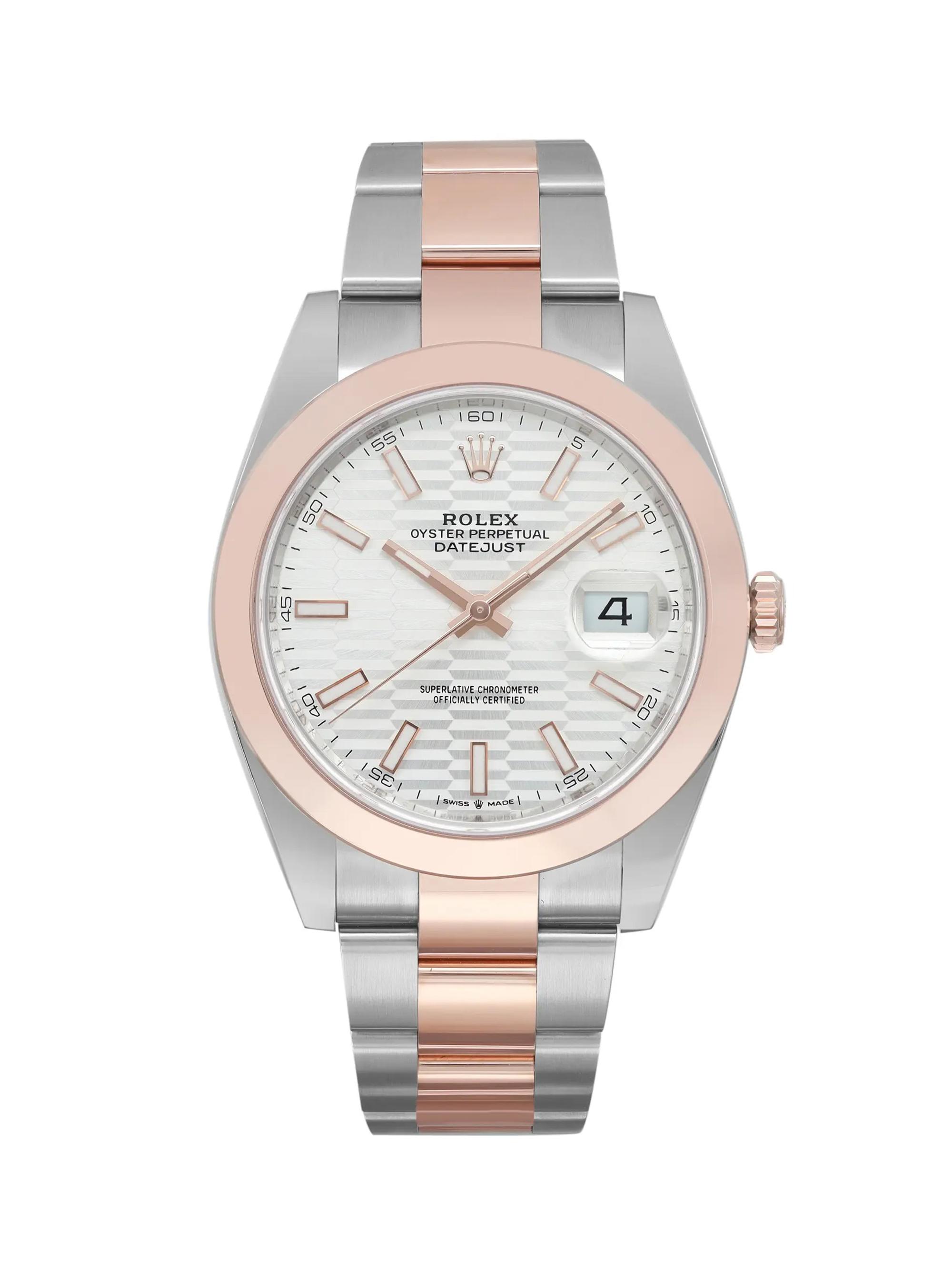 Rolex Pre-Owned Datejust 41MM 18K Rose Gold & Steel Silver Motif Dial Men's Watch - Silver