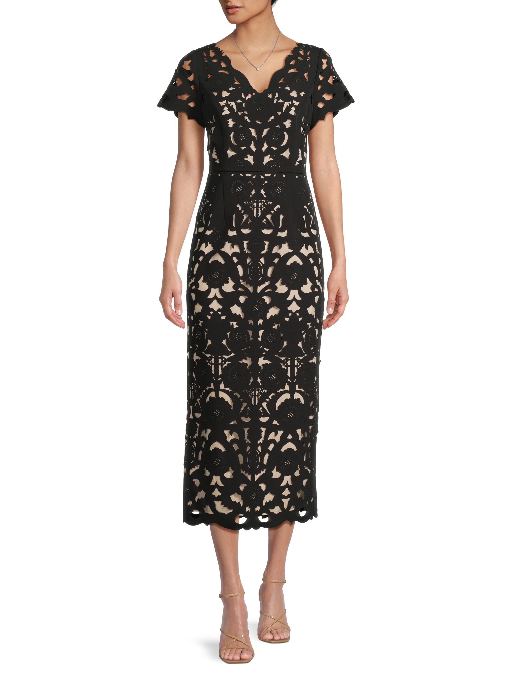 Shani Floral Crepe Laser-Cut Midi-Dress | Saks Fifth Avenue