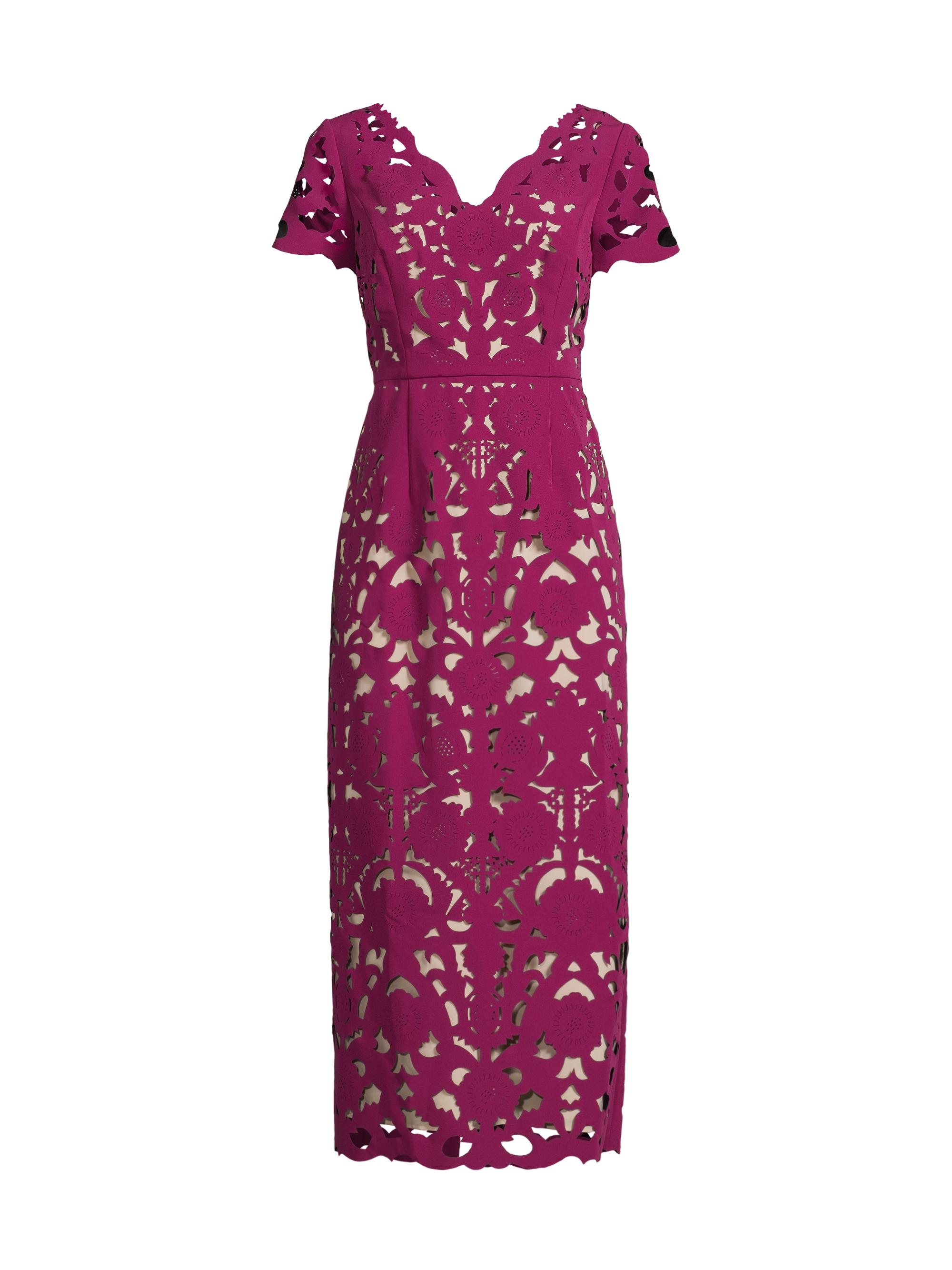 Shani Women's Floral Crepe Laser-Cut Midi-Dress - Raspberry Beige