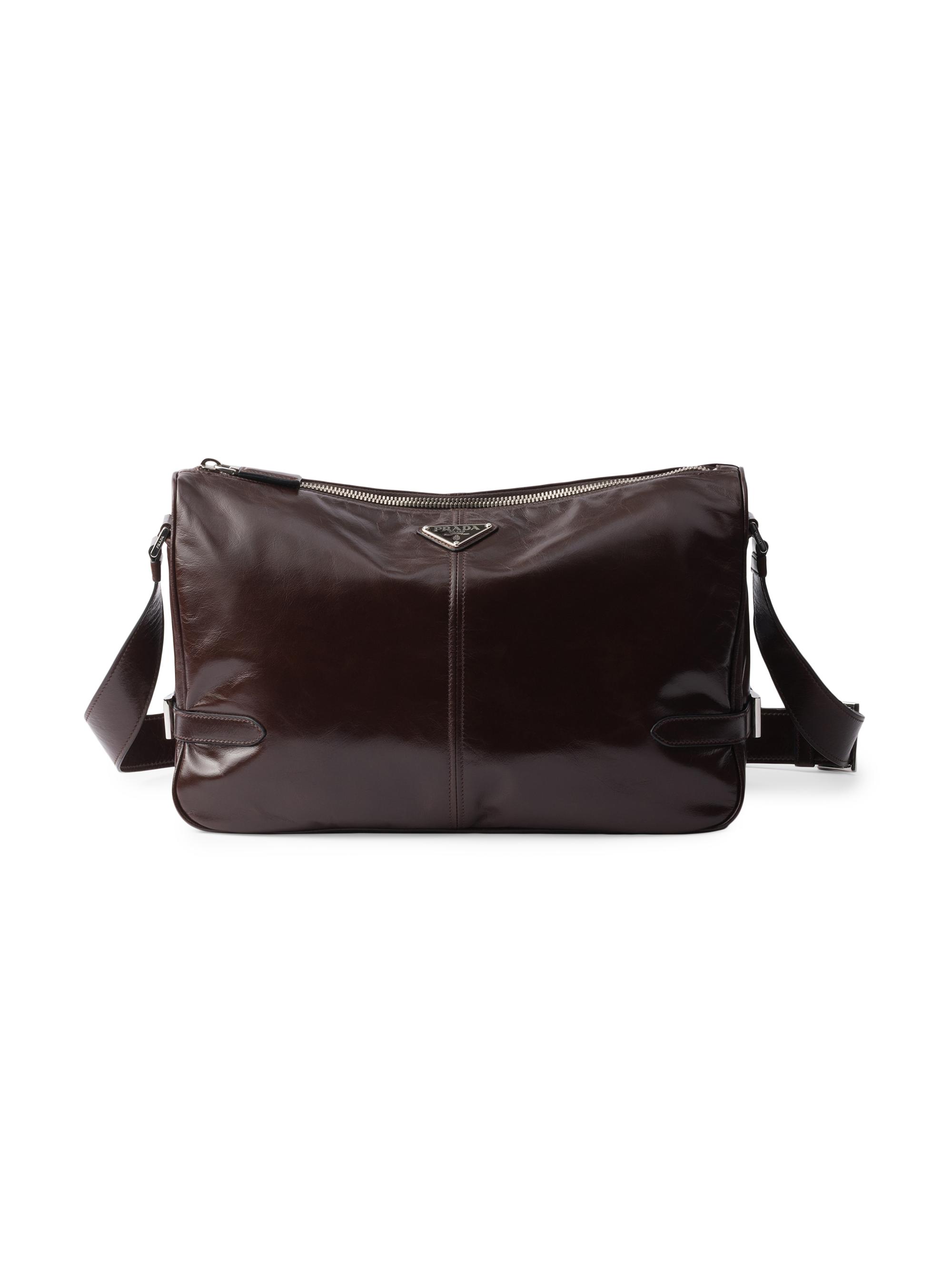 Prada Men's Leather Shoulder Bag - Dark Brown