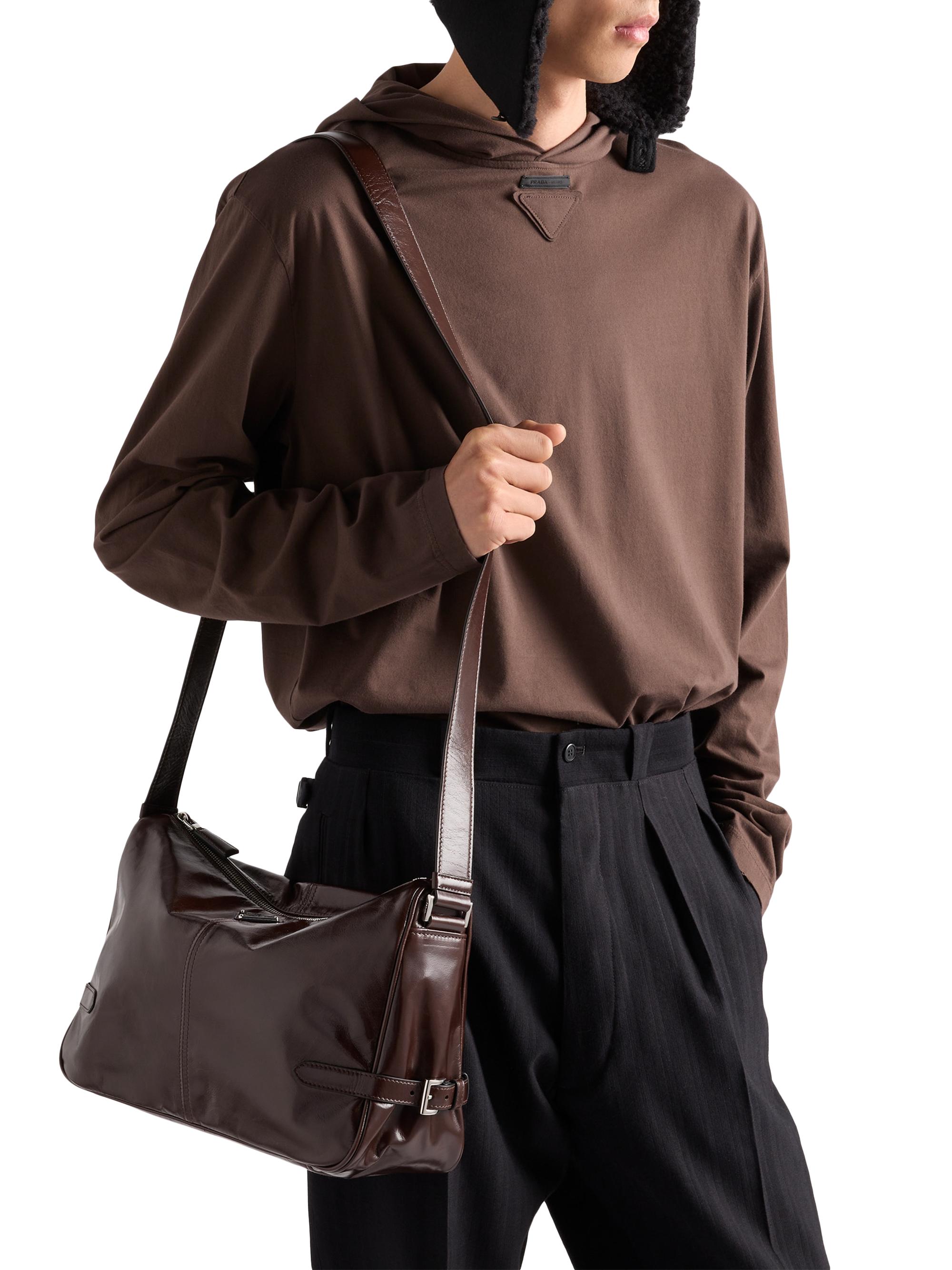 Prada Men's Leather Shoulder Bag - Dark Brown | Thumbnail 2