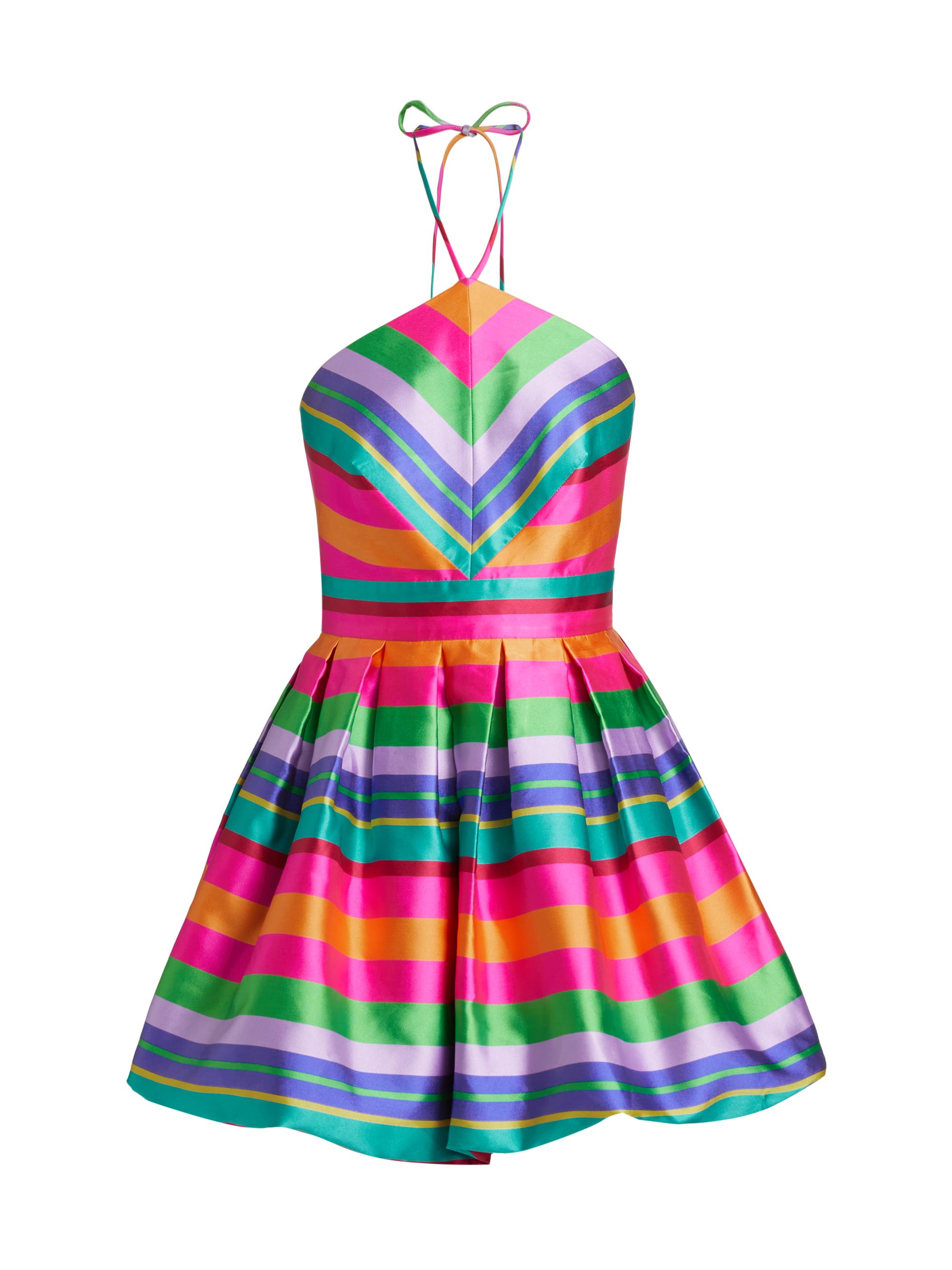 Ramy Brook Women's Joey Striped Satin Fit & Flare Minidress - Tropic Green Stripe