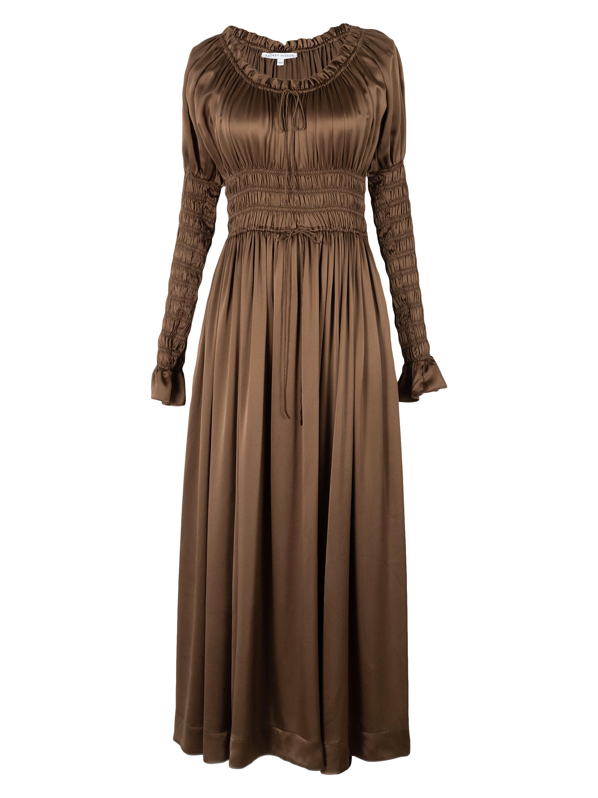 Secret Mission Women's Annalise Smocked Silk Maxi Dress - Dark Brown