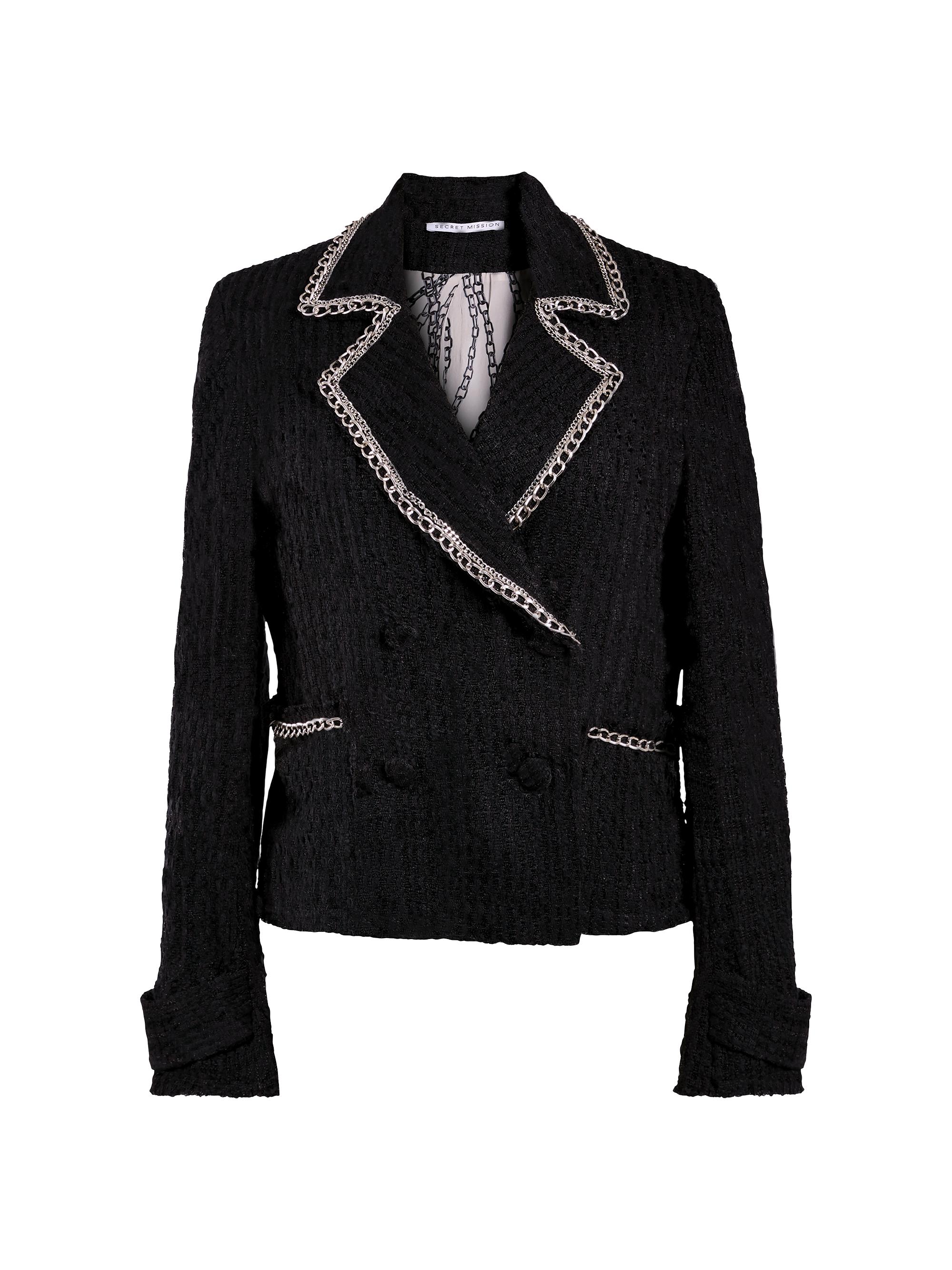 Secret Mission Women's Rowan Chain-Trim Tweed Blazer - Black