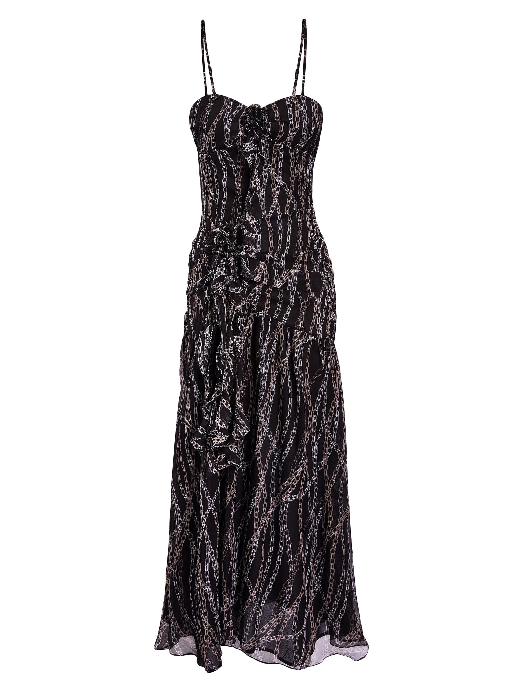 Secret Mission Women's Mira Chain-Print Silk Midi Dress - Black Chain