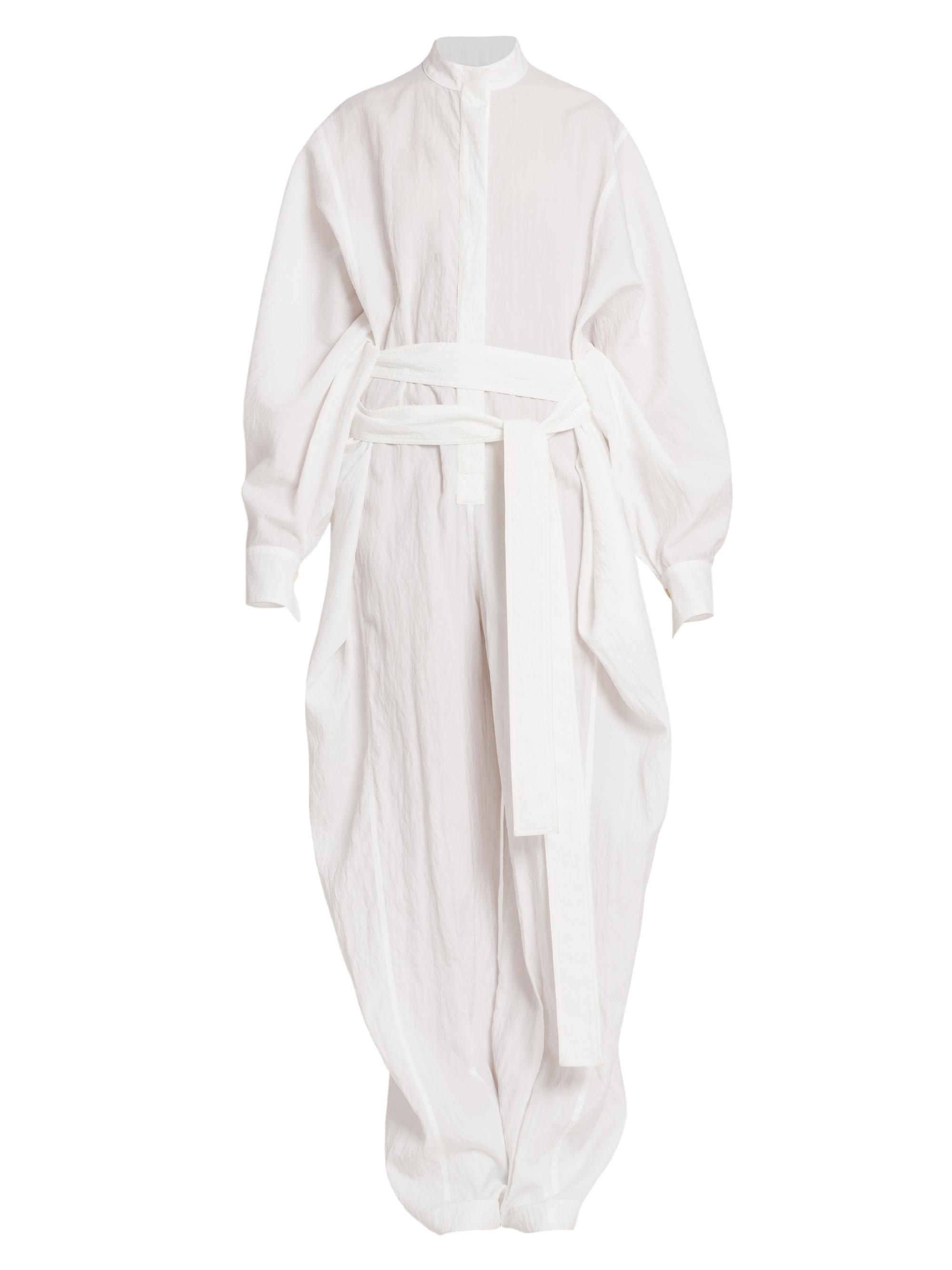 FERRAGAMO Women's Belted Textured Batwing Jumpsuit - White
