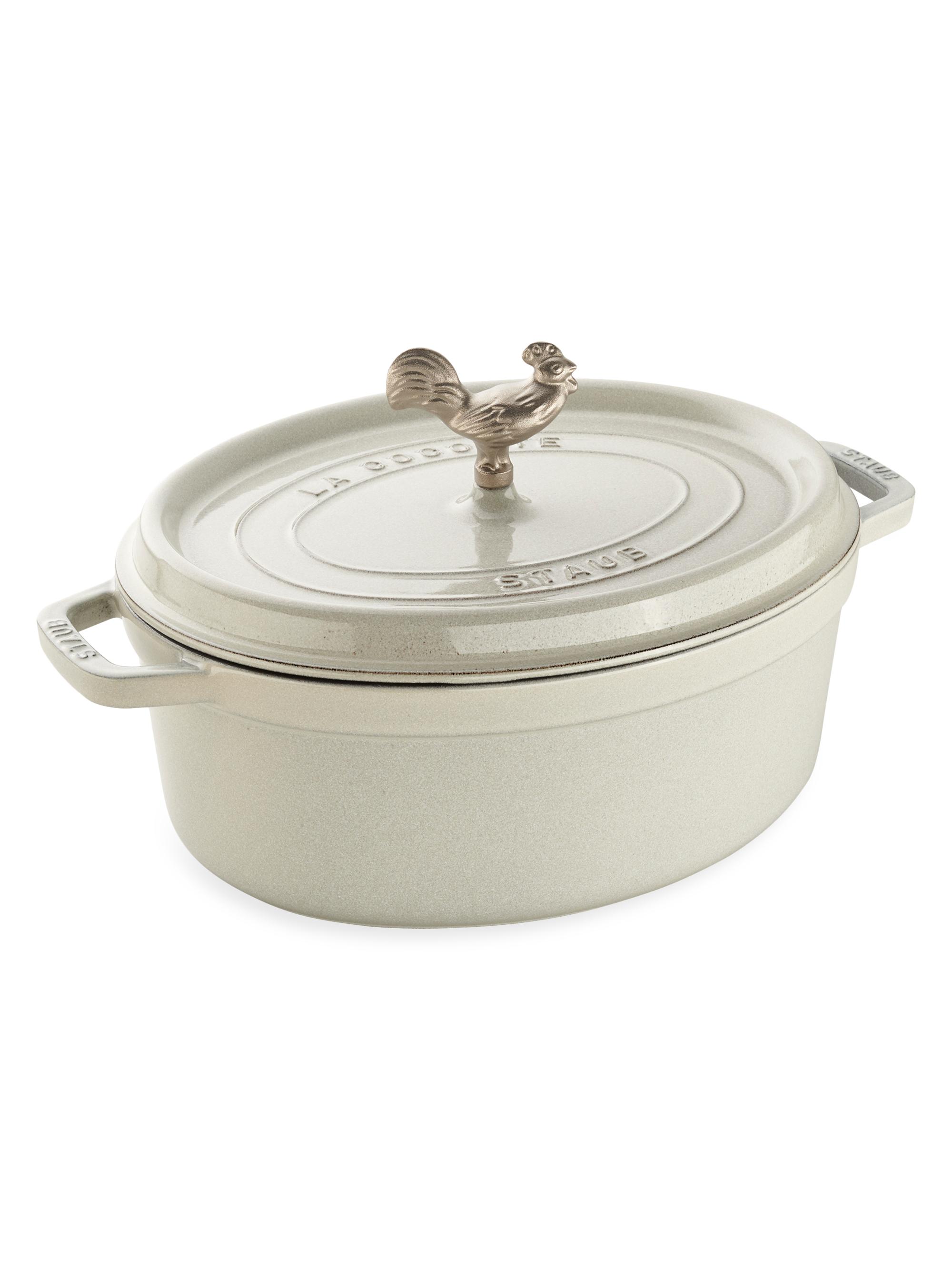 Staub Cast Iron 5.75-Quart Coq au Vin Cocotte - White Truffle