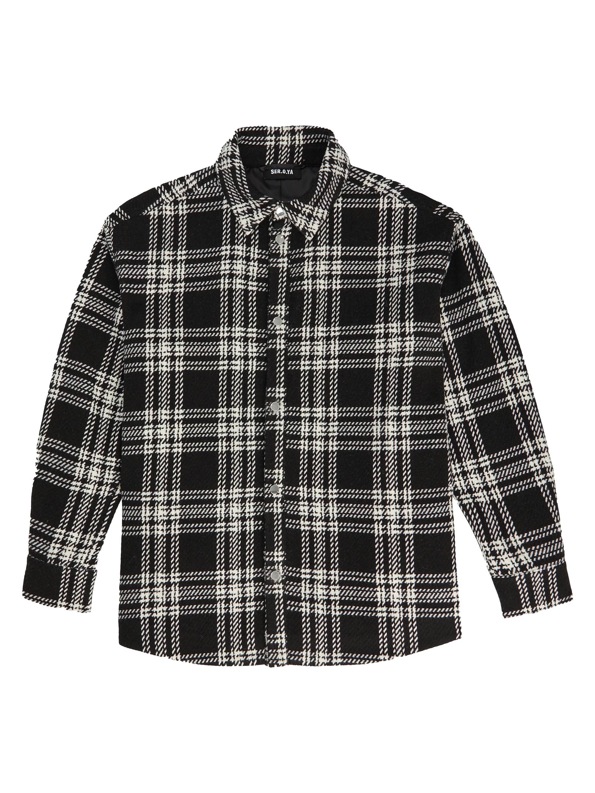 Ser.o.ya Men's Dack Relaxed Wool Shacket - Black White Plaid