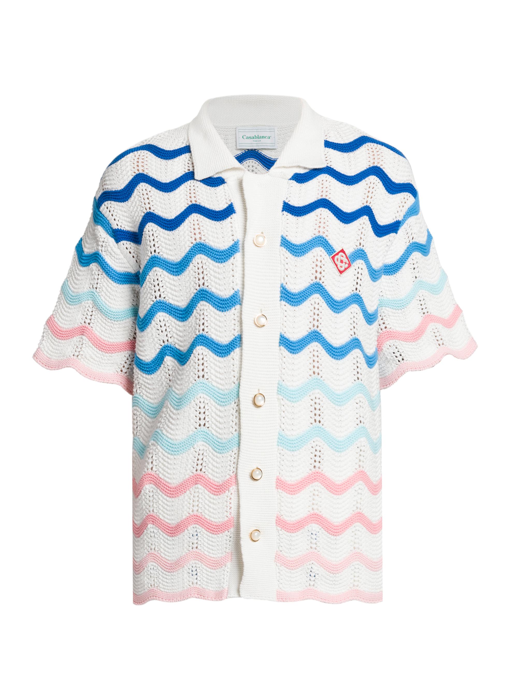 Casablanca Men's Wave Crocheted Cotton Shirt