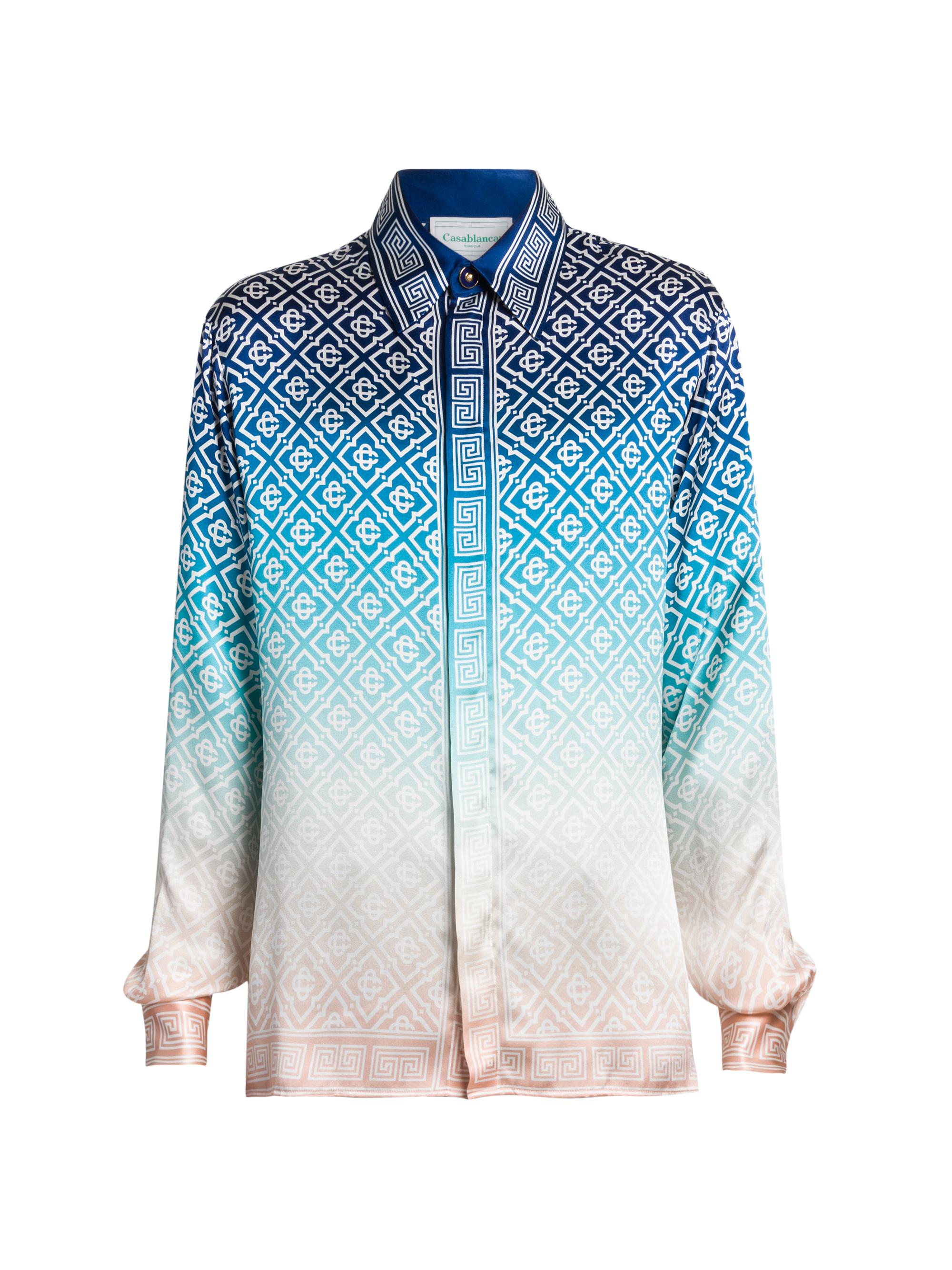 Casablanca Men's Monogrammed Logo Ombré Silk Shirt - Blue Gradient