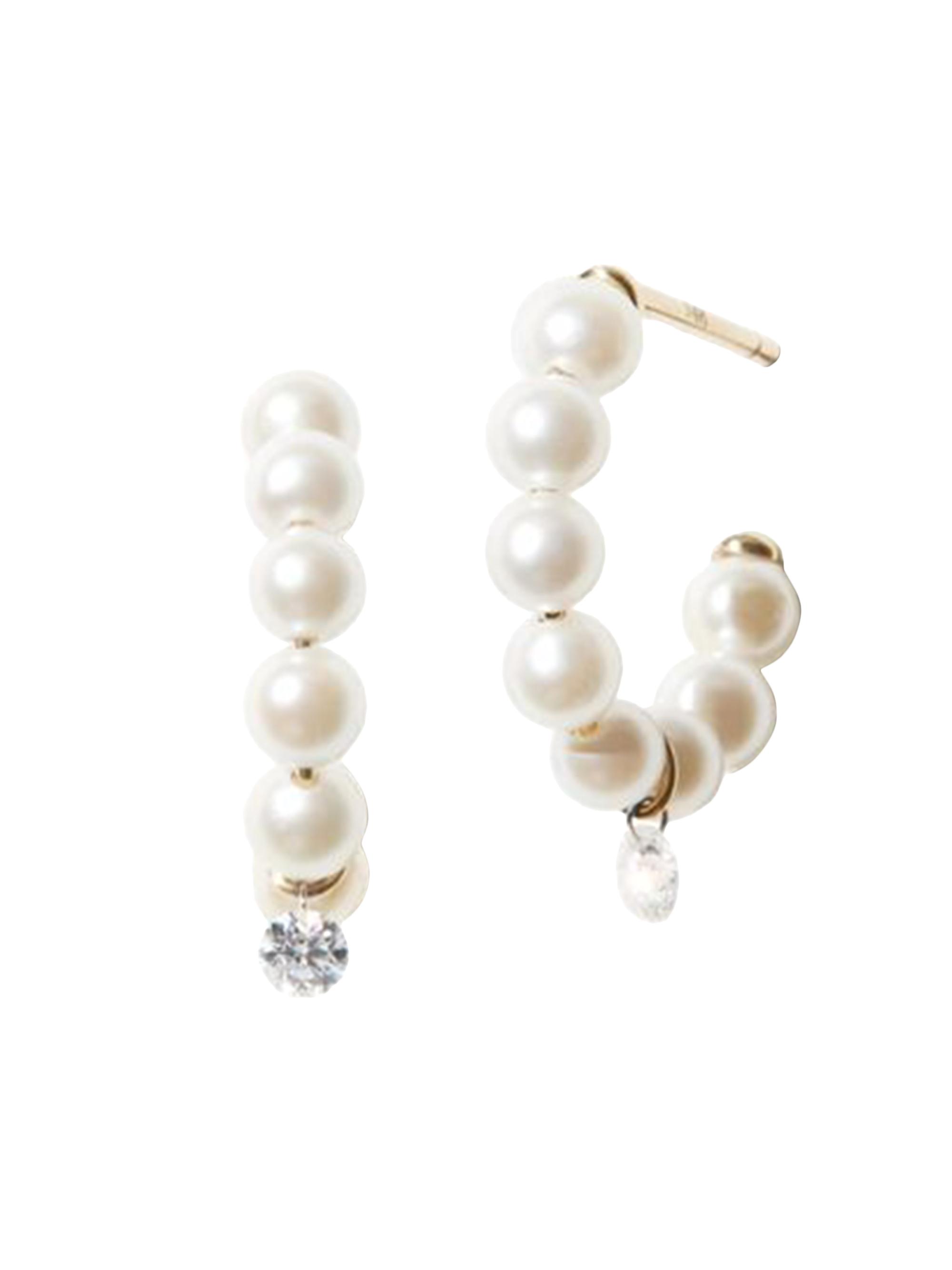 Mizuki Women's Sea of Beauty 14K-Yellow-Gold, Akoya Cultured Pearl & 0.16 TCW Diamond Hoop Earrings - Pearl