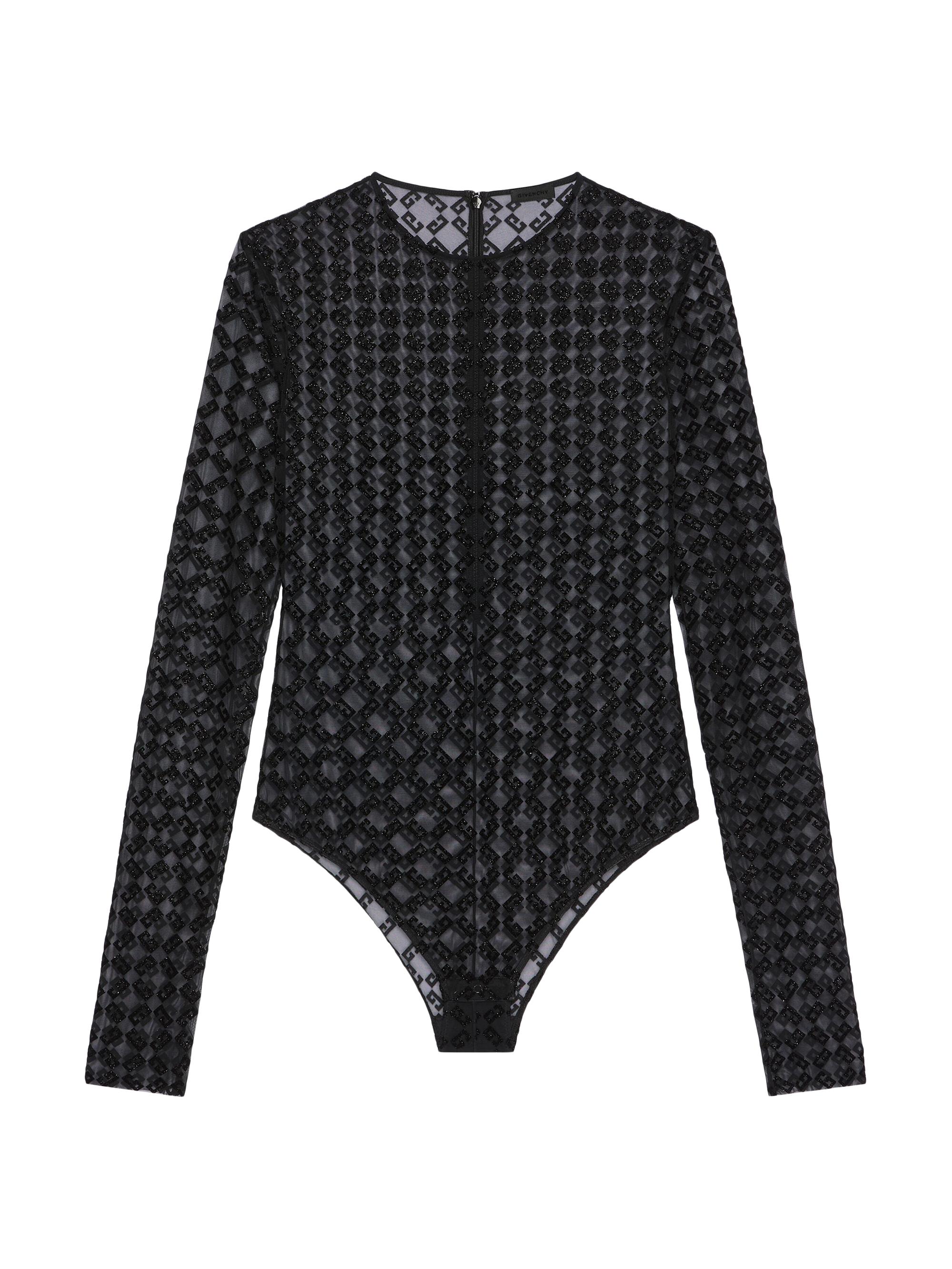 Givenchy Women's Bodysuit in Shiny Monogram Tulle - Black Silvery