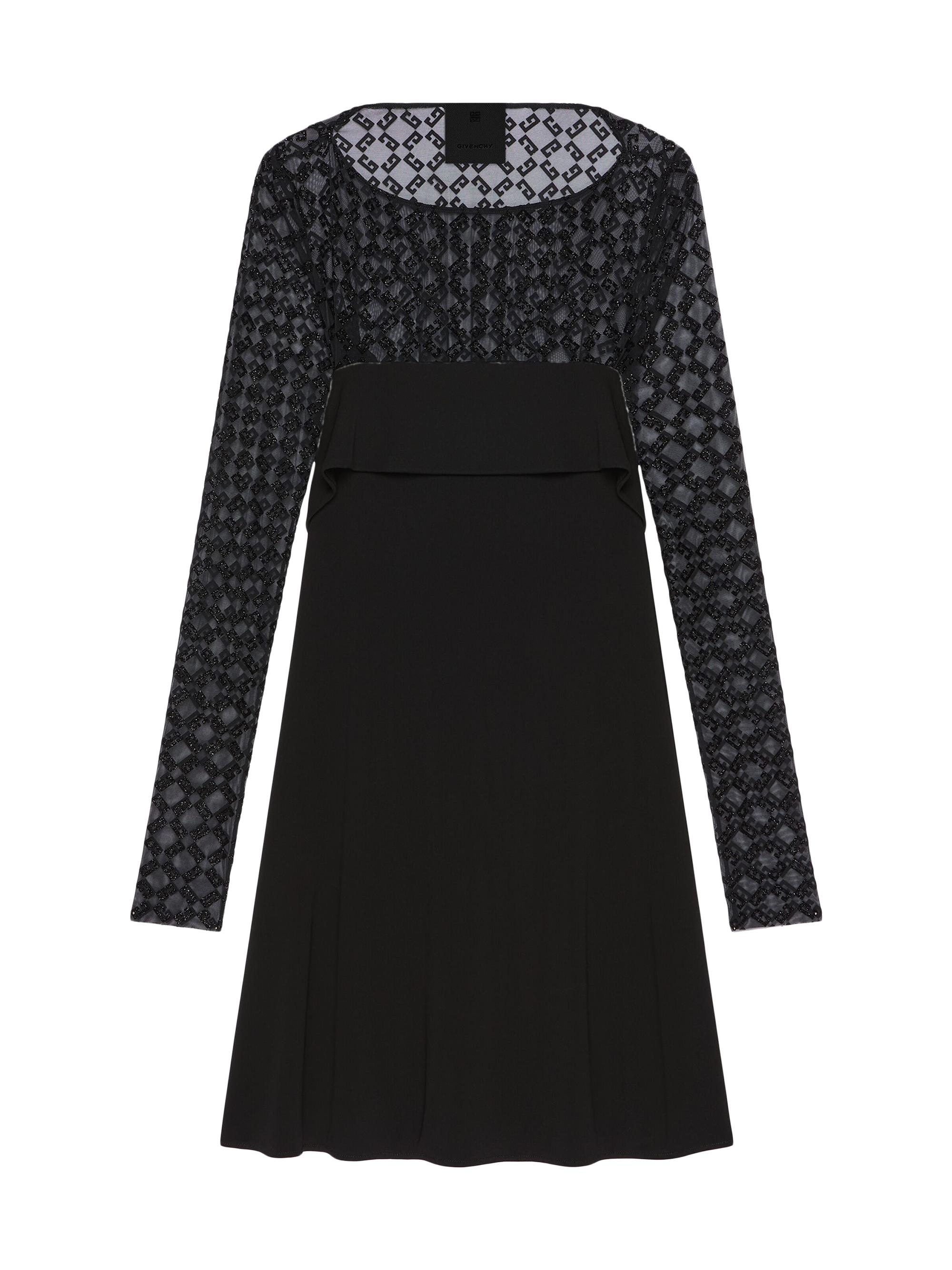 Givenchy Women's Draped Dress in Jersey and Shiny Monogram Tulle - Black Silvery