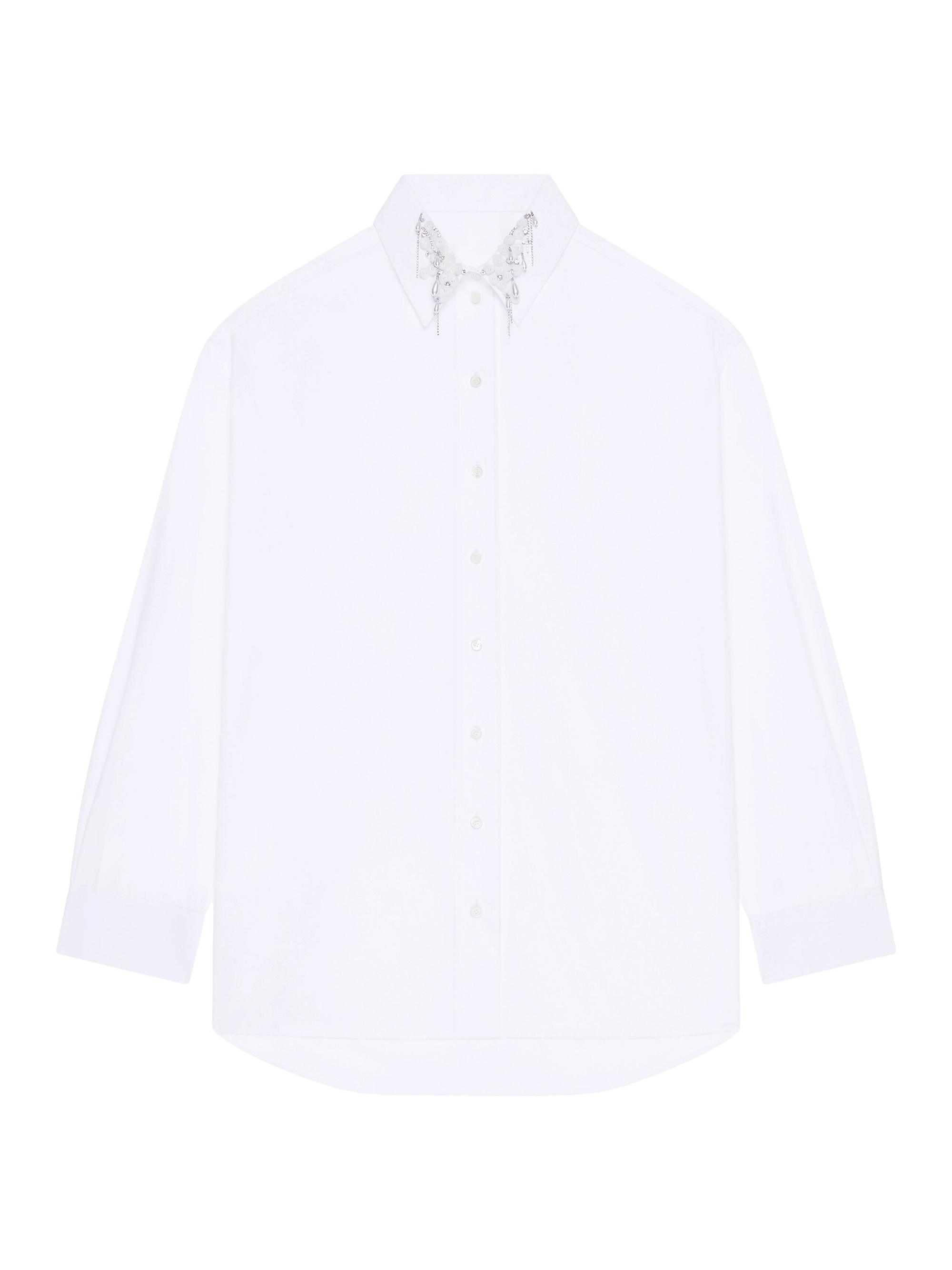 Givenchy Women's Oversized Shirt in Cotton with Crystals and Pearls - White