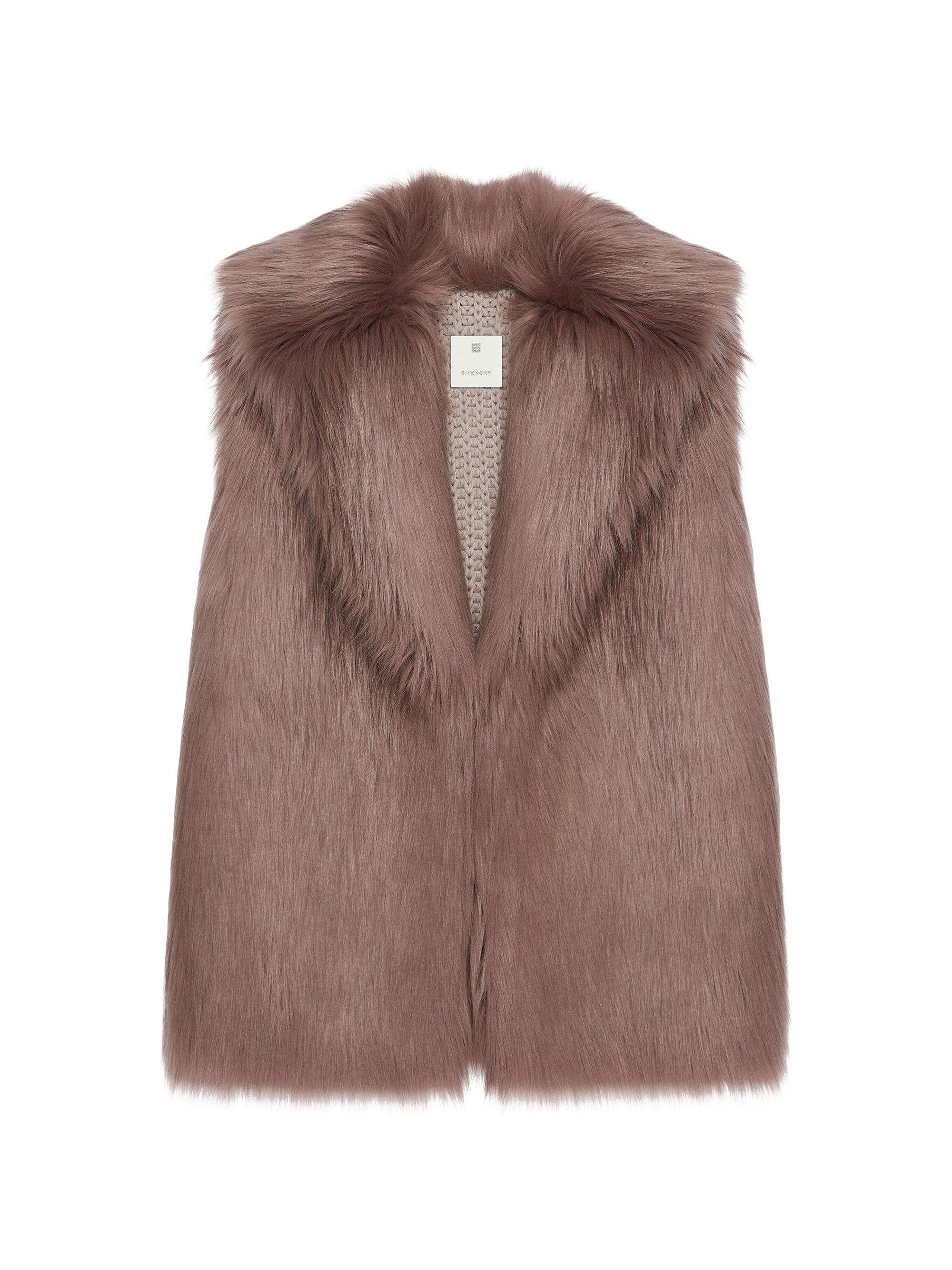 Givenchy Women's Sleeveless Jacket in Faux Fur and Knit - Medium Brown